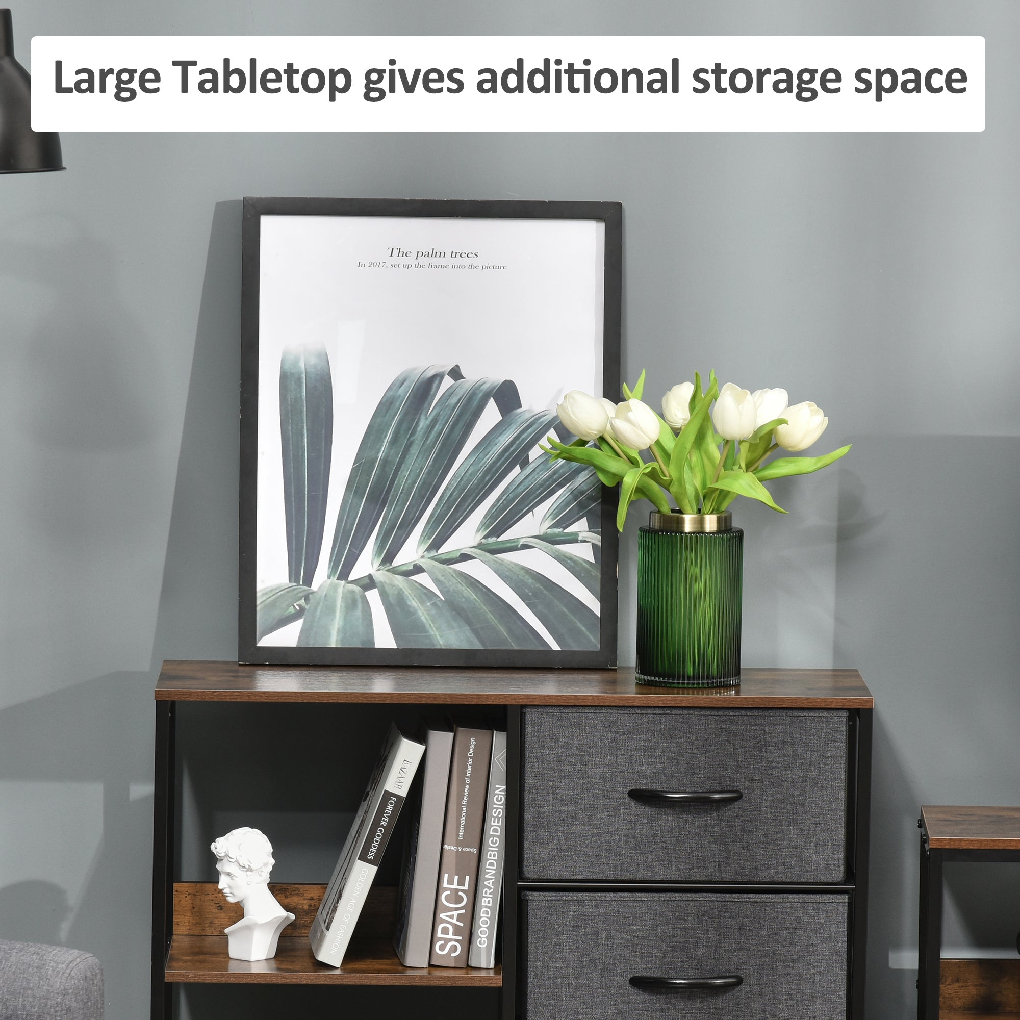 HOMCOM Storage Dresser: 3 Fabric Drawers & 2 Display Shelves in Black for Living Room & Bedroom | Aosom UK