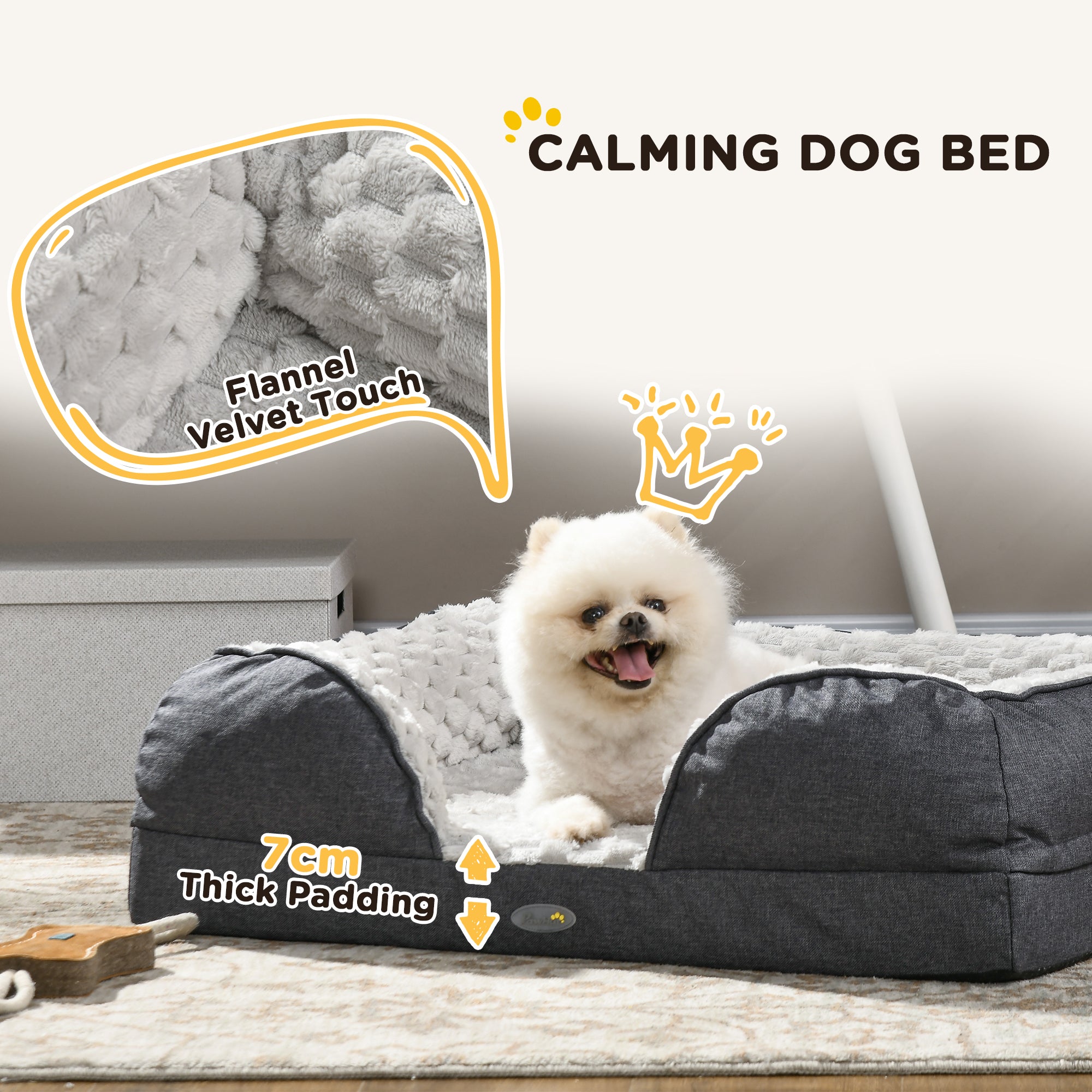 PawHut Calming Dog Bed Pet Mattress w/ Removable Cover, Anti-Slip Bottom, for Small Dogs, 70L x 50W x 18Hcm - Charcoal Grey - North Peak Garden Furniture