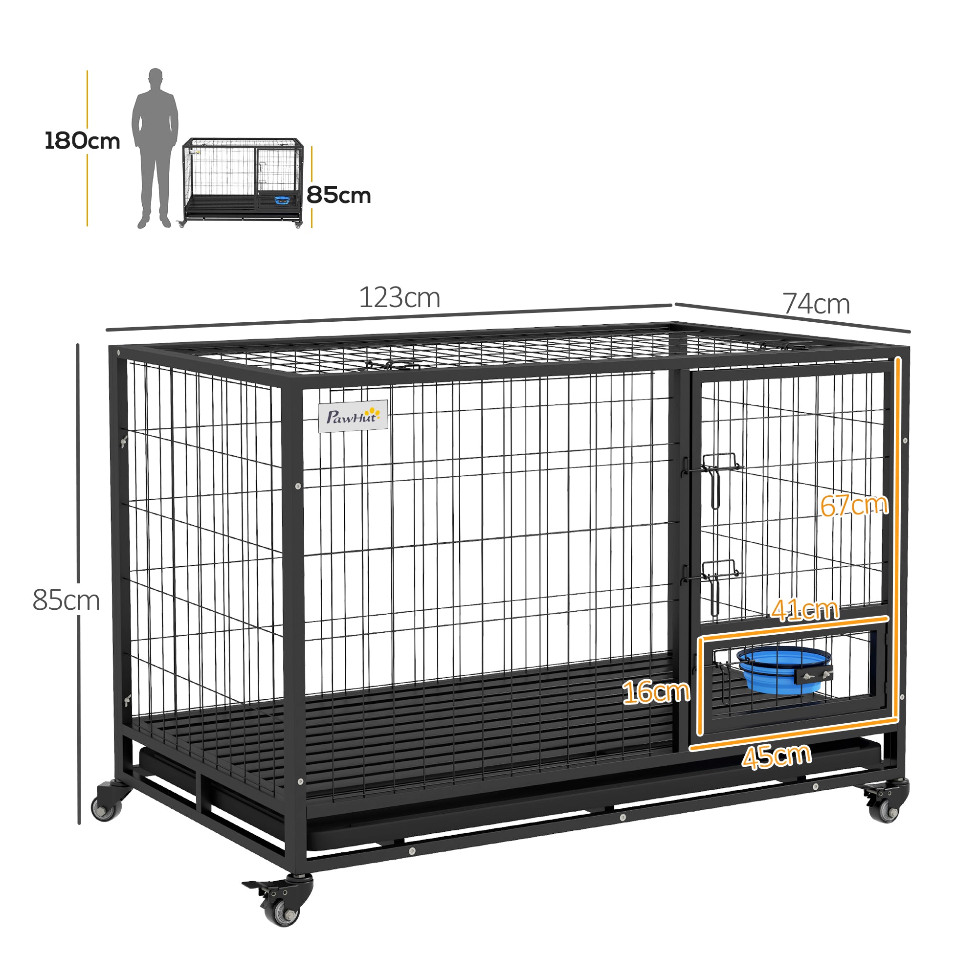 PawHut Heavy Duty Dog Crate on Wheels w/ Bowl Holder, Removable Tray, Openable Top, Detachable Door, for L, XL Dogs - North Peak Garden Furniture