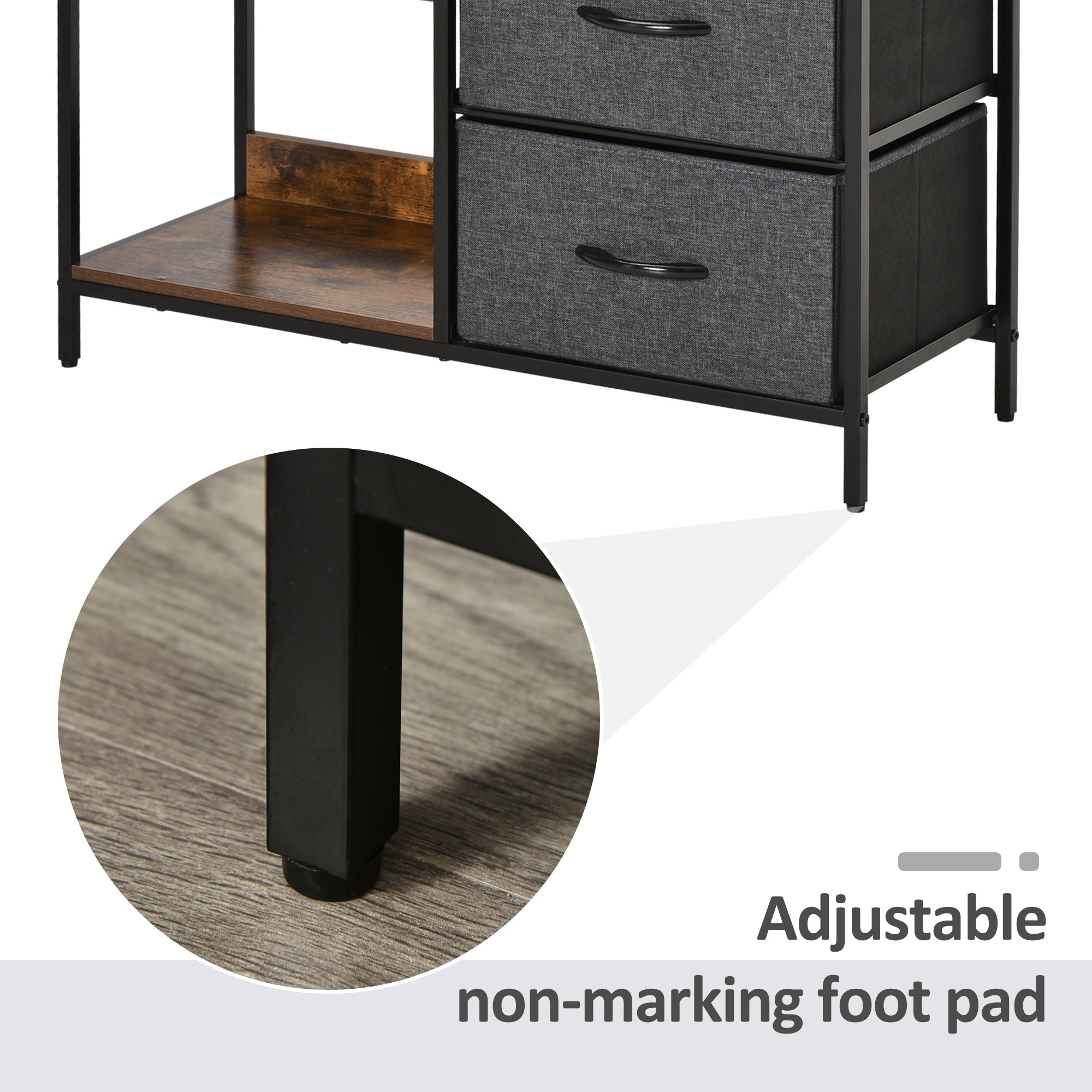 HOMCOM Chest of Drawers Storage Dresser Cabinet Organizer with 3 Fabric Drawers and 2 Display Shelves for Living Room, Bedroom, Hallway, Black - North Peak Garden Furniture