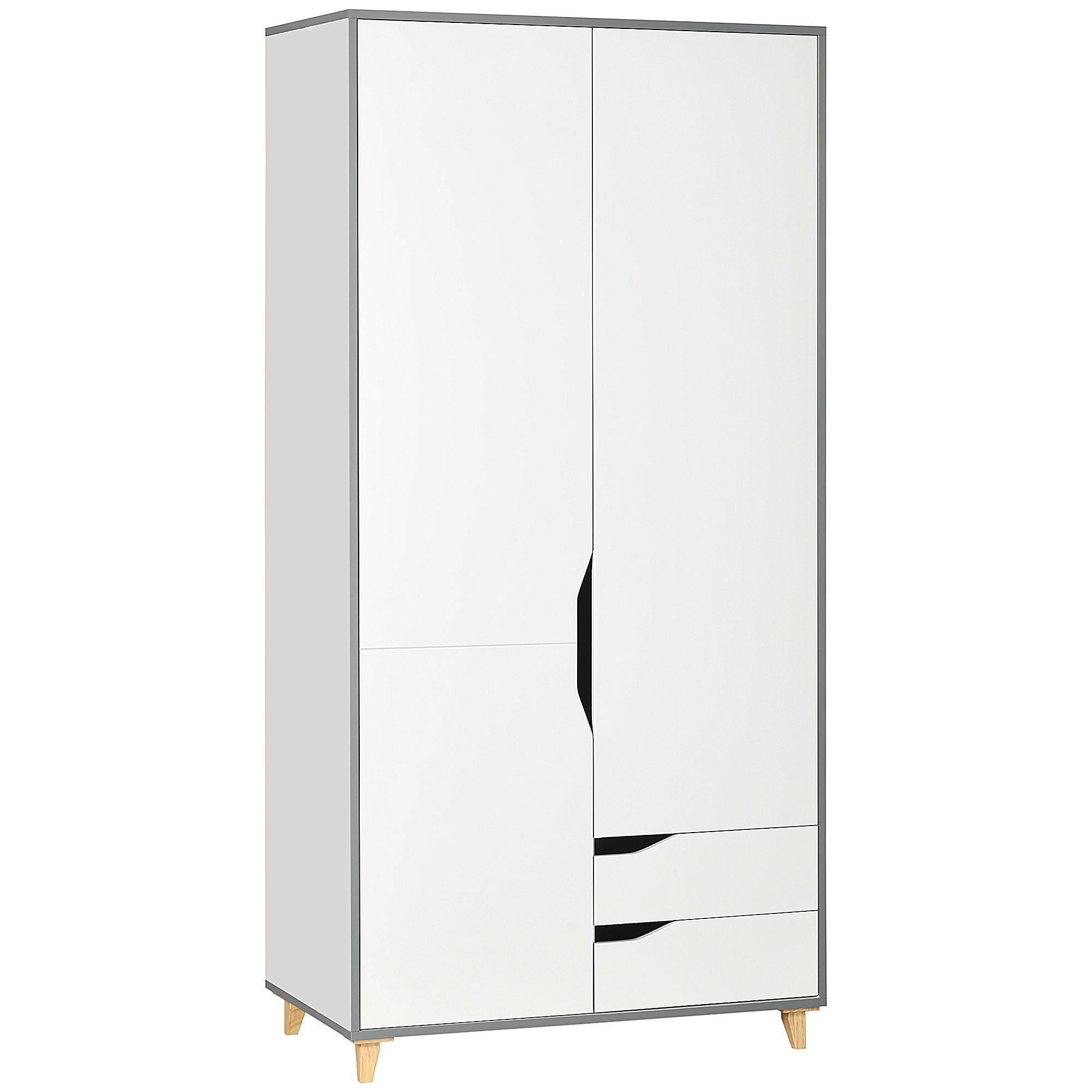 HOMCOM Wardrobe with 2 Doors, 2 Drawers, Hanging Rail, Shelves for Bedroom Clothes Storage Organiser, 89x50x185cm, White - North Peak Garden Furniture