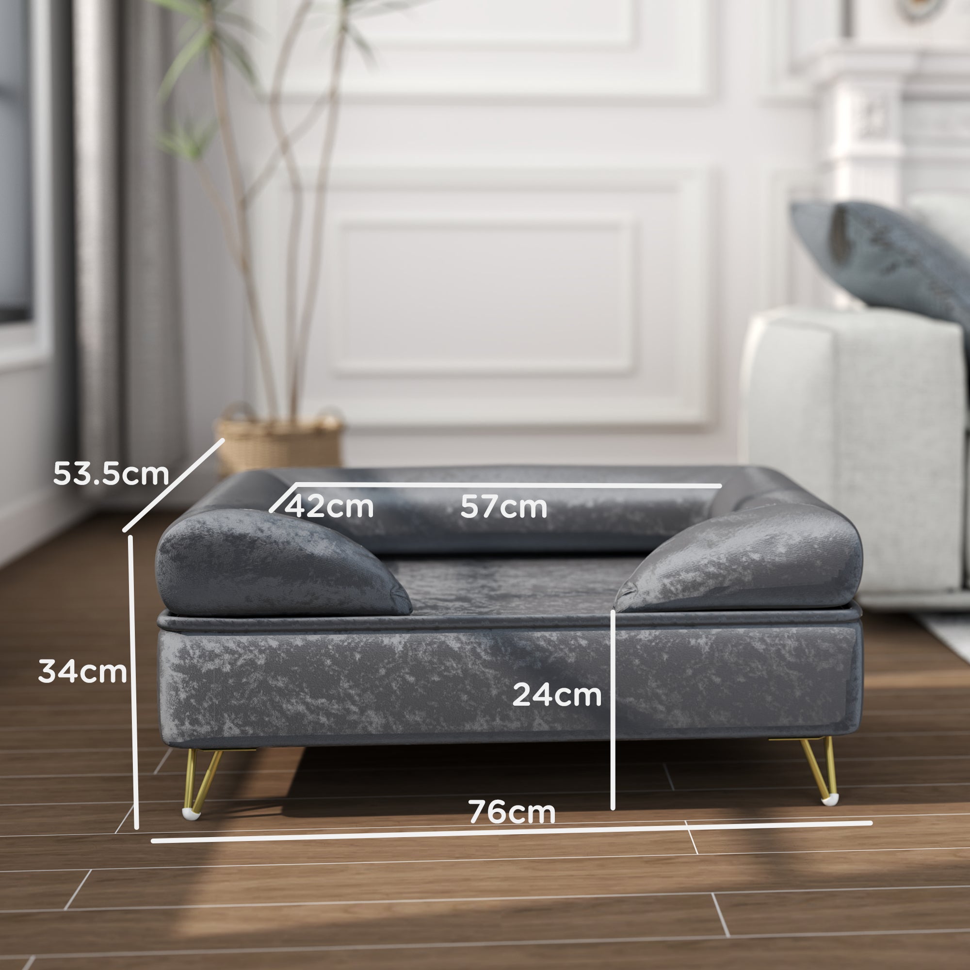 PawHut Cat Sofa Pet Couch w/ Removable Backrest, Soft Cushion, Washable Cover, for Small and Medium Sized Dogs, Grey - North Peak Garden Furniture