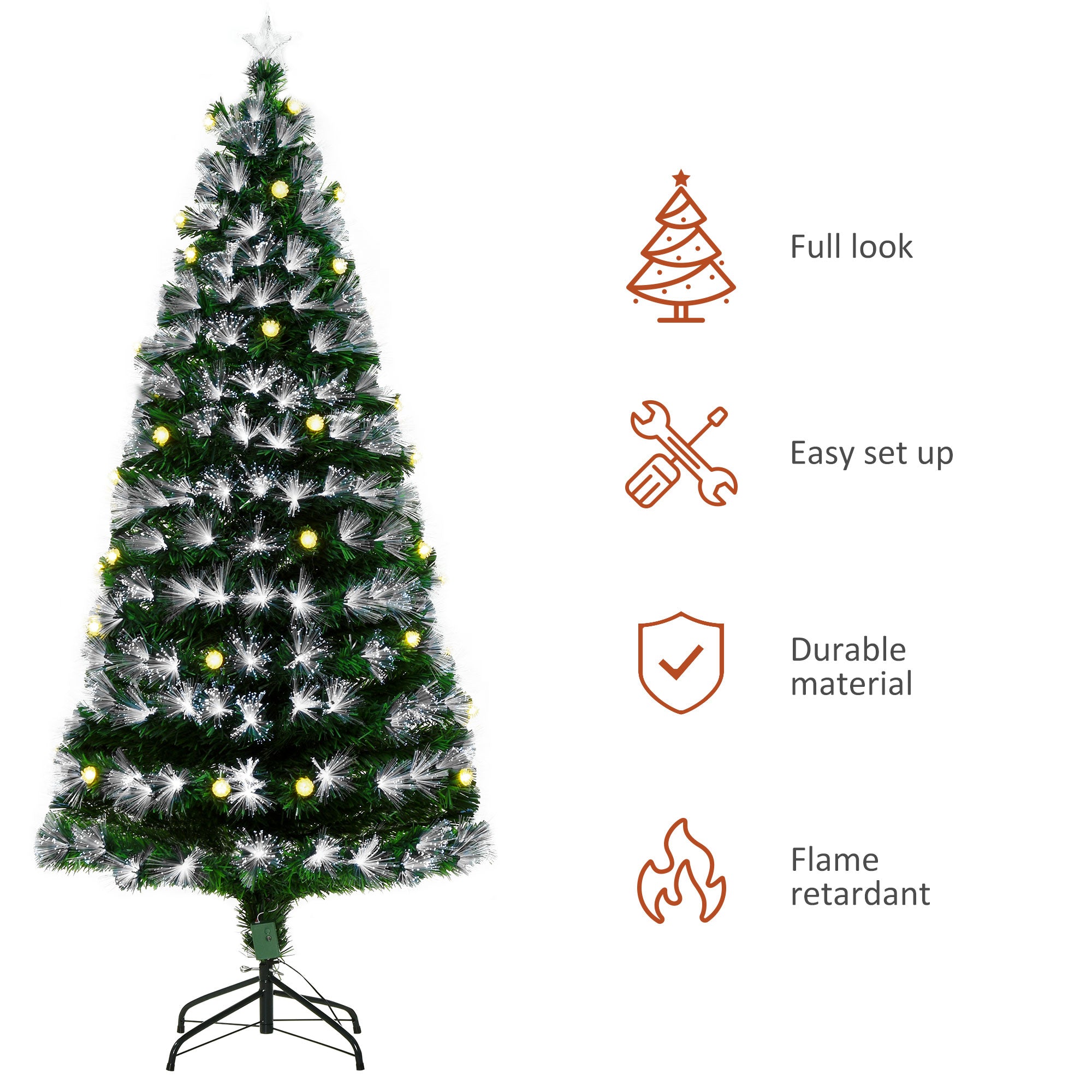 HOMCOM 6ft White Light Artificial Christmas Tree w/ 230 LEDs Star Topper Tri-Base Full Bodied Seasonal Decoration Pre-Lit Home - North Peak Garden Furniture