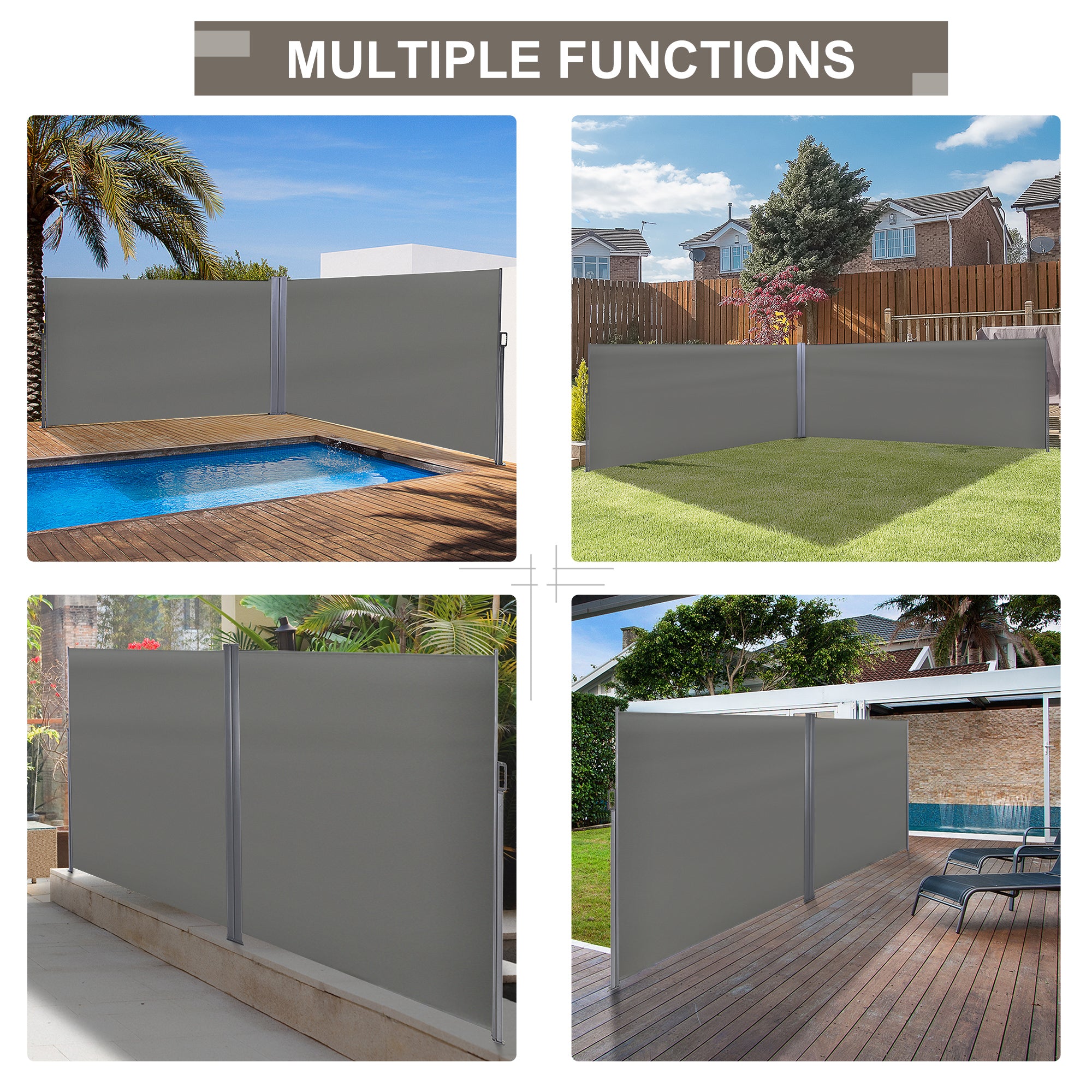 Outsunny 6 x 2m Retractable Sun Side Awning Screen Fence Patio Garden Wall Balcony Screening Panel Outdoor Blind Privacy Divider – Grey - North Peak Garden Furniture