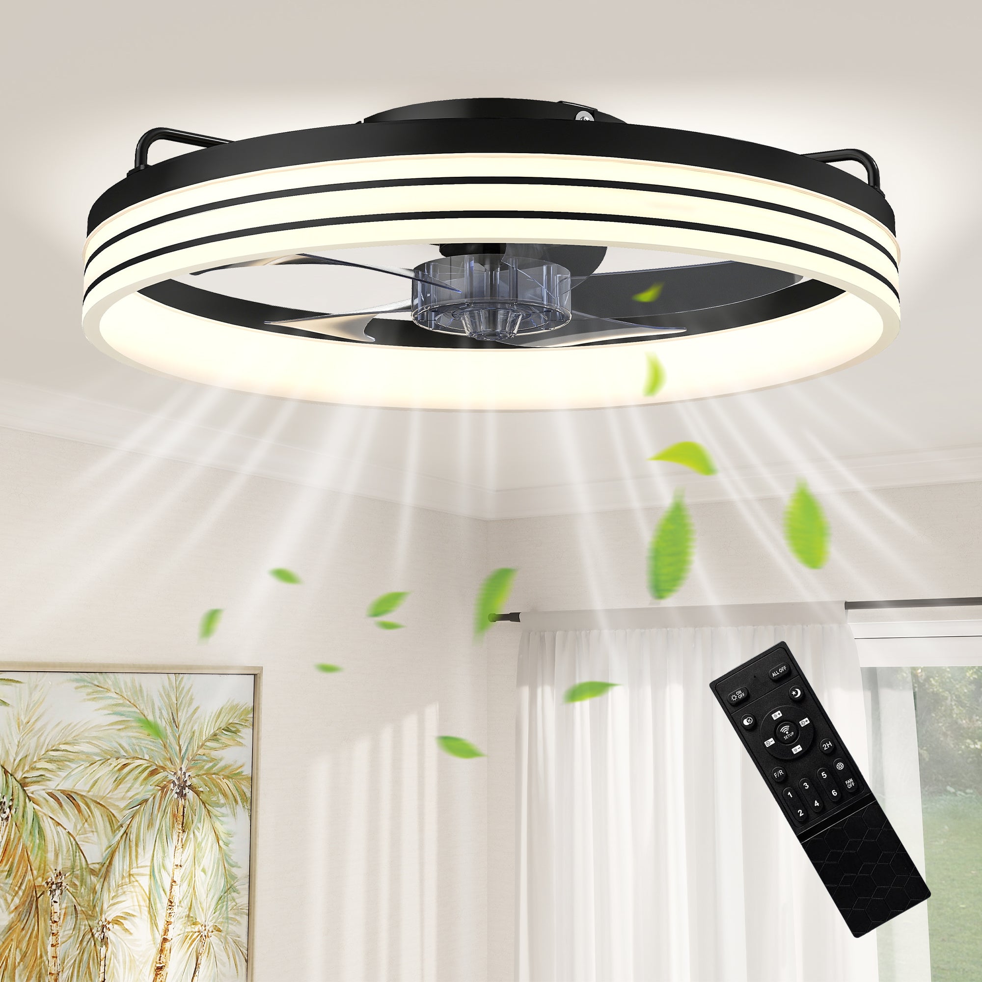 HOMCOM Ceiling Fans with Lights and Remote & App Control, 50cm LED Ceiling Fan Light with 3 Colour Temperatures, 6 Speed, Black