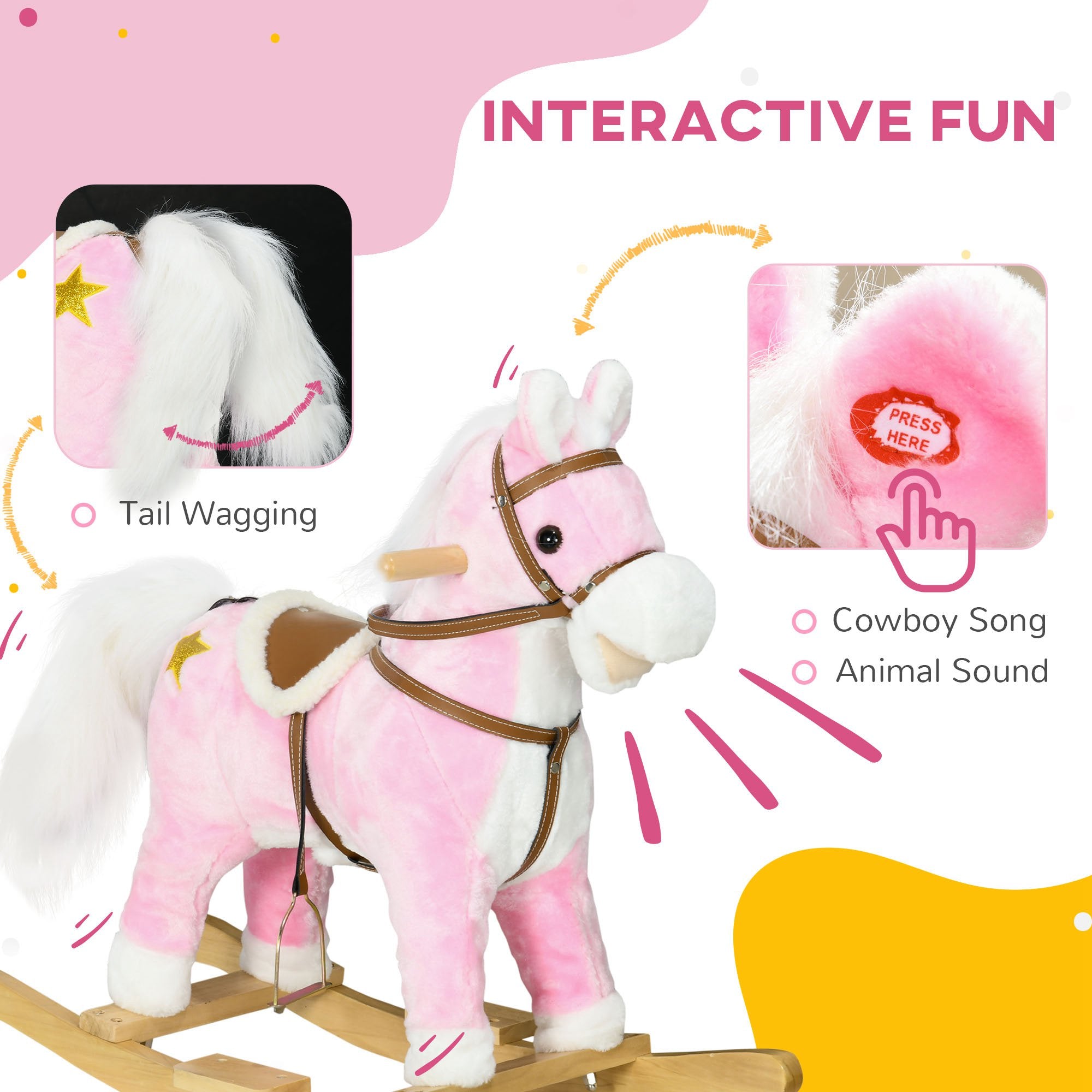 HOMCOM Wooden Rocking Horse with Music, Sound, Saddle for Ages 3-6 Years - North Peak Garden Furniture