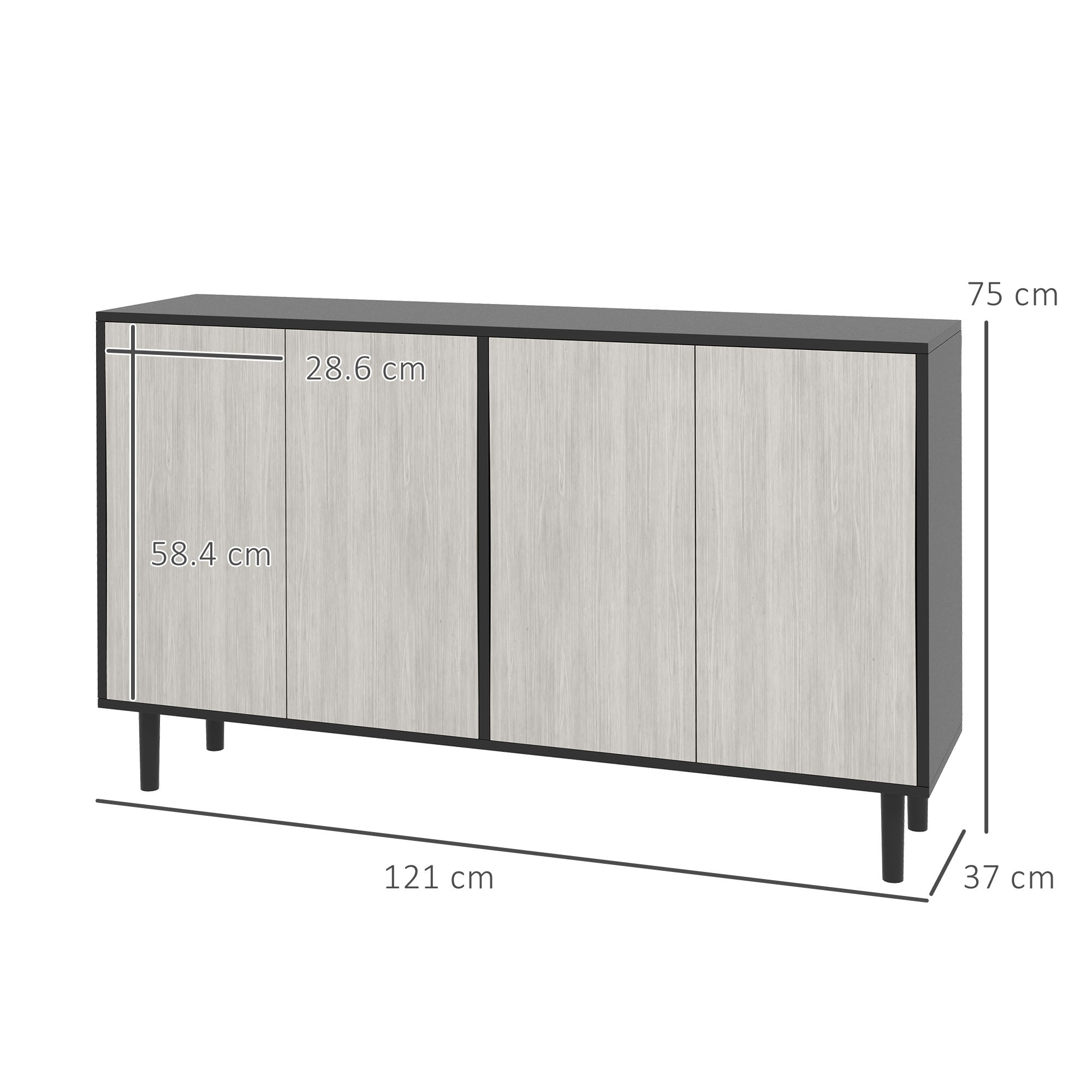 HOMCOM Kitchen Sideboard Storage Cabinet for Living Room with Adjustable Shelves 4 Doors and Pine Wood Legs Black - North Peak Garden Furniture