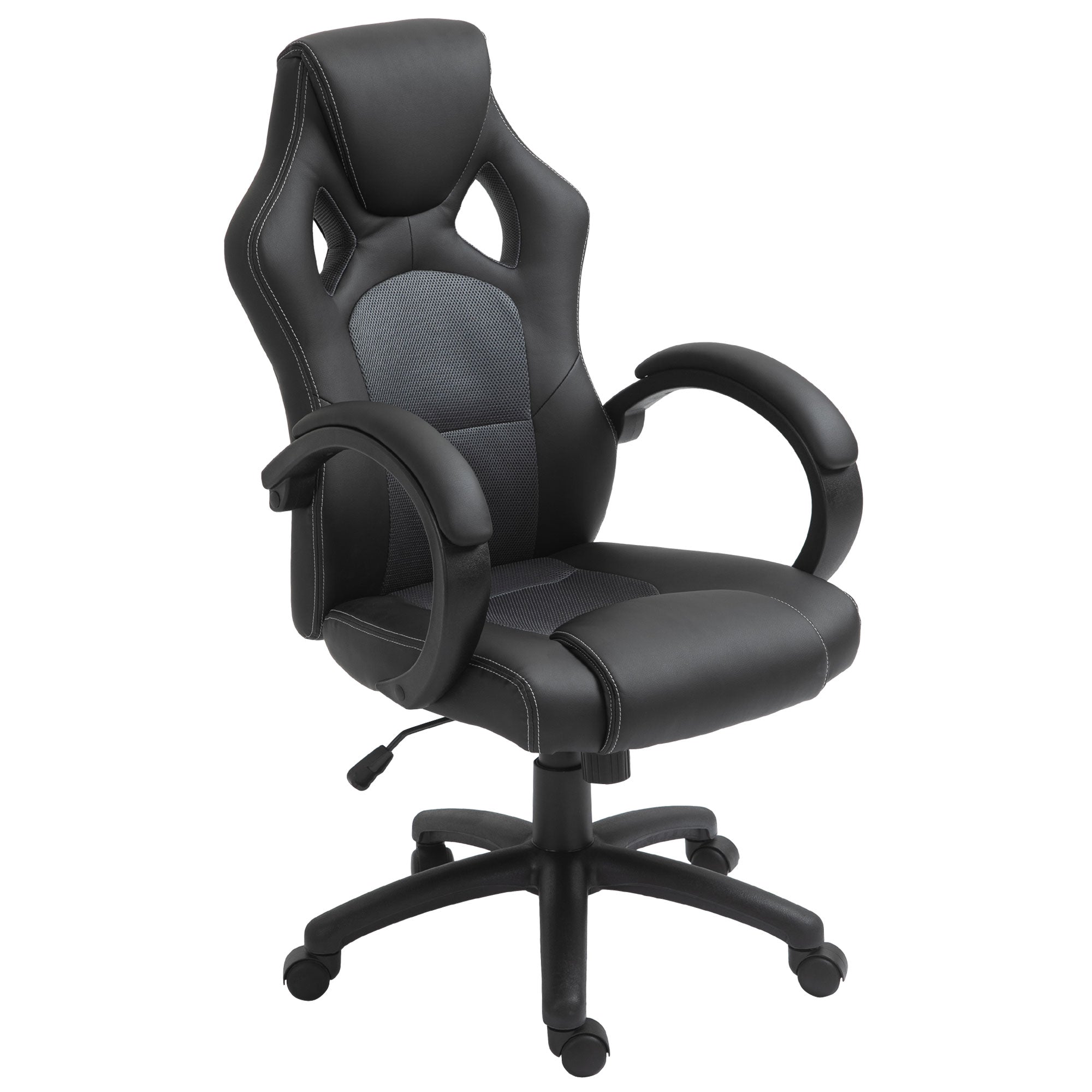 Vinsetto High-Back Office Chair Faux Leather Swivel Computer Desk Chair for Home Office with Wheels Armrests Black - North Peak Garden Furniture
