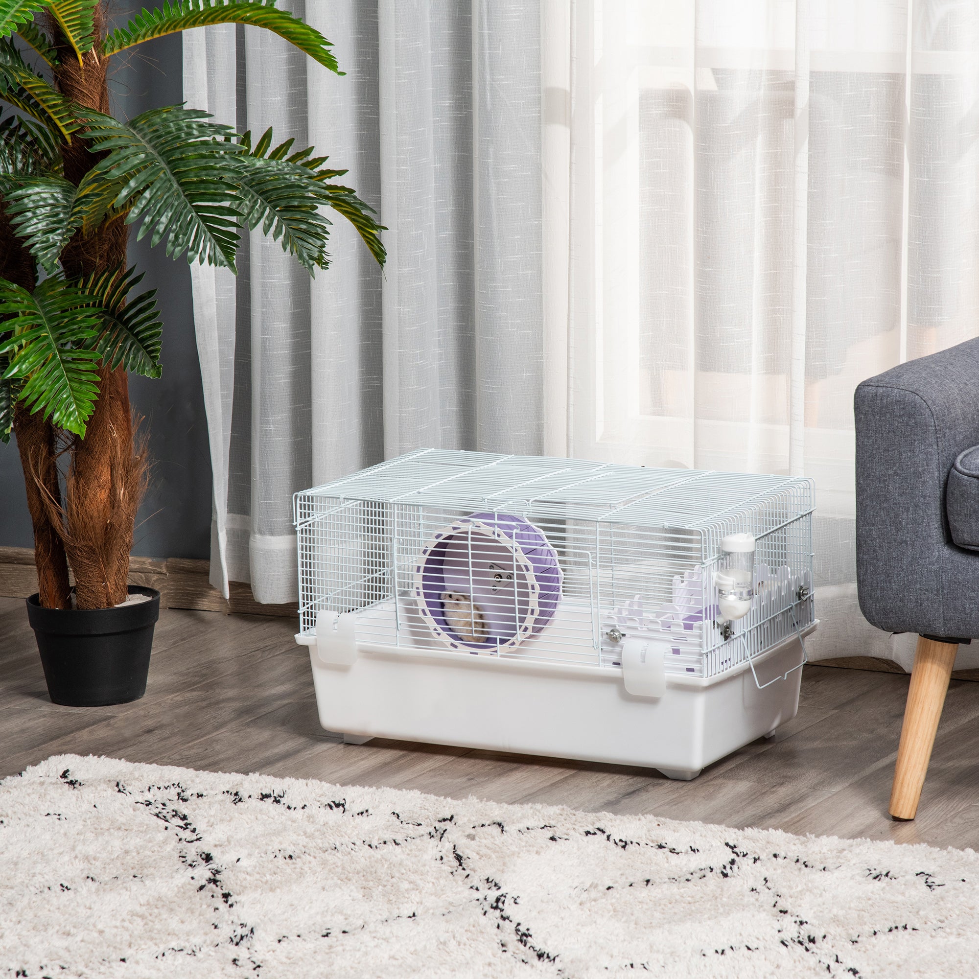 PawHut 2 Tier Hamster Cage Rodent House Small Animal Habitat with Exercise Wheel Water Bottle Ladder, White - North Peak Garden Furniture