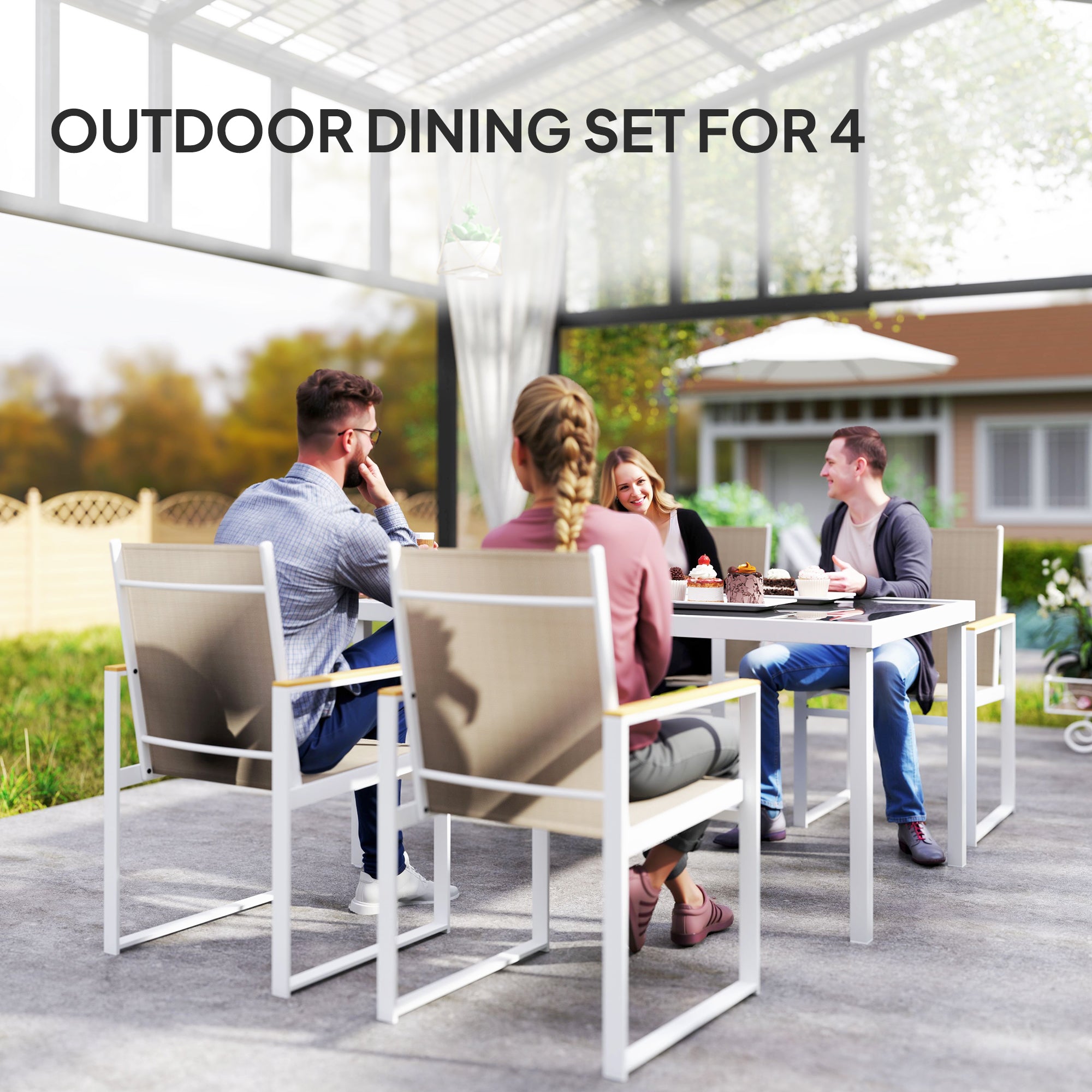 Outsunny 5 Piece Garden Furniture Set with 4 Armchairs and Tempered Glass Table Top, for Deck, Balcony - North Peak Garden Furniture