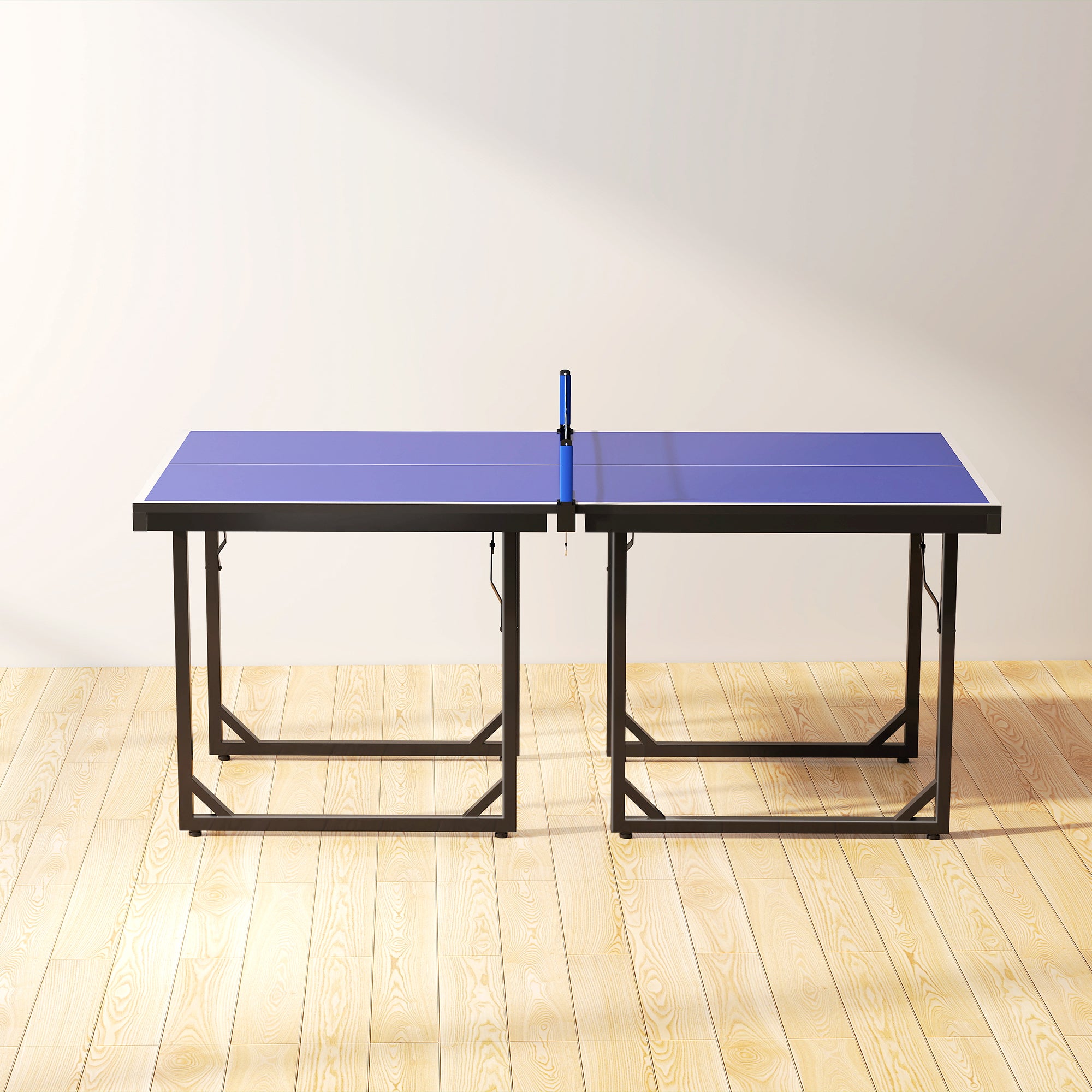 HOMCOM 6ft 182cm Mini Table Tennis Table Folding Ping Pong Table with Net Multi-Use Table for Indoor Outdoor Game, Blue