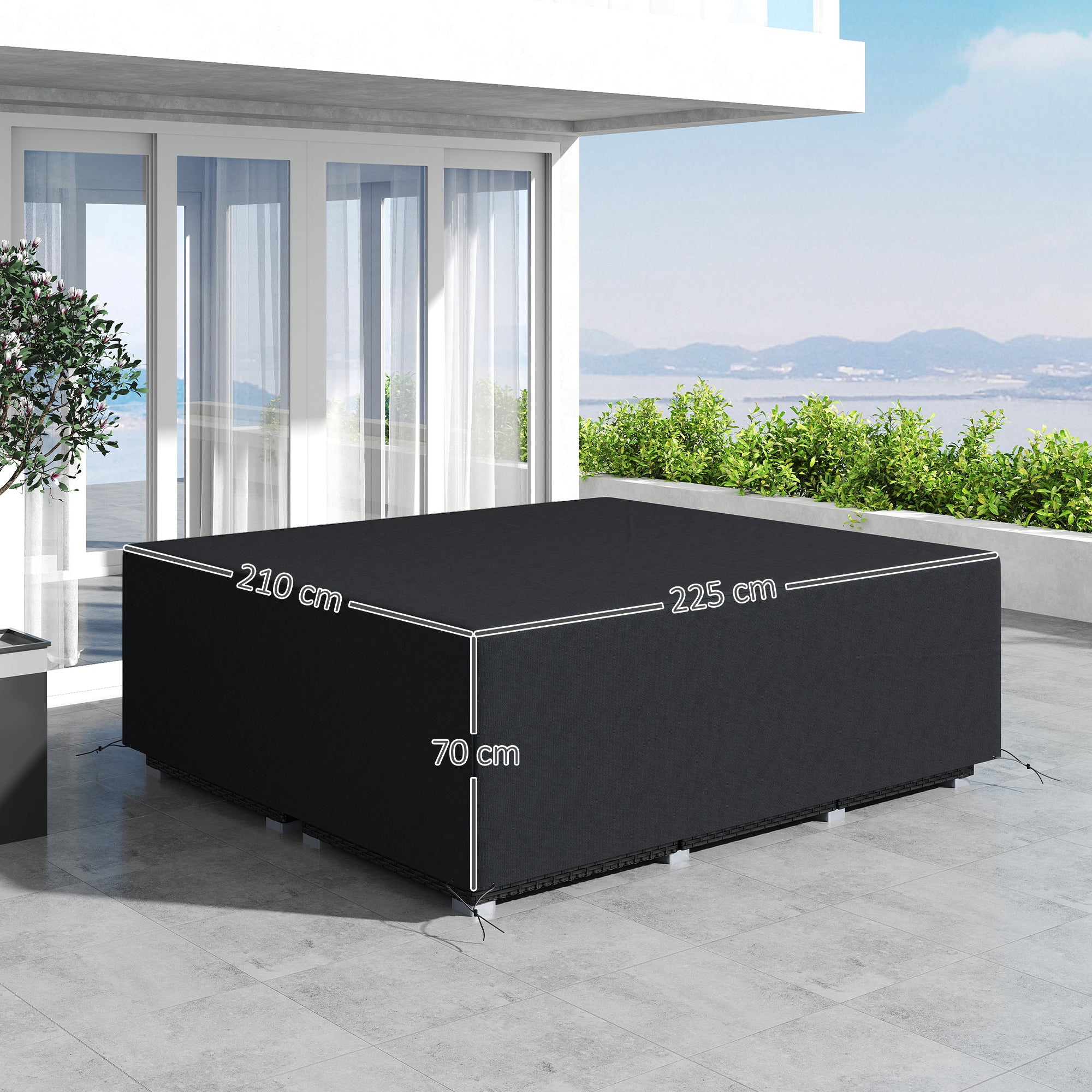 Outsunny 600D Oxford Outdoor Garden Furniture Sofa Set Cover, Waterproof Anti-UV Rattan Sun Lounger Protection Protector Cover, 225L x 210W x 70Hcm, Black - North Peak Garden Furniture
