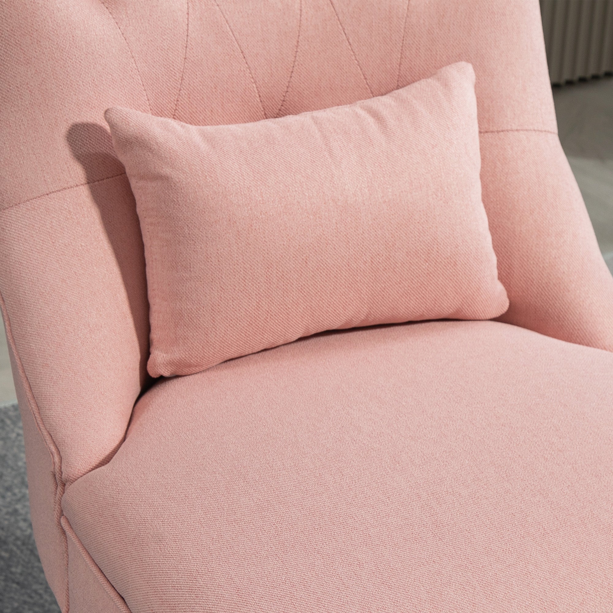 HOMCOM Fabric Single Sofa Dining Chair Tub Chair Upholstered W/ Pillow Solid Wood Leg Home Living Room Furniture Pink - North Peak Garden Furniture