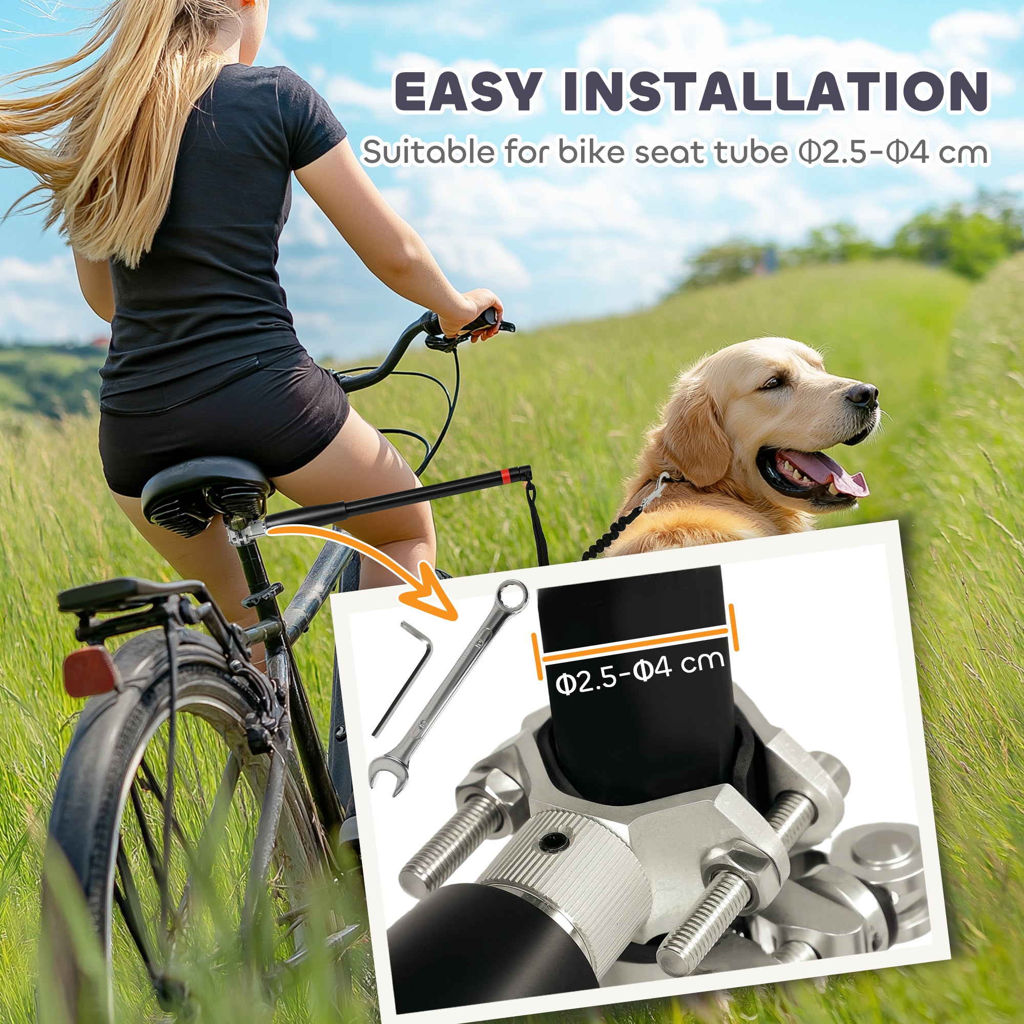 PawHut Dog Lead for Bicycle, Dog Leash for Cycling, Training, Jogging, Black - North Peak Garden Furniture