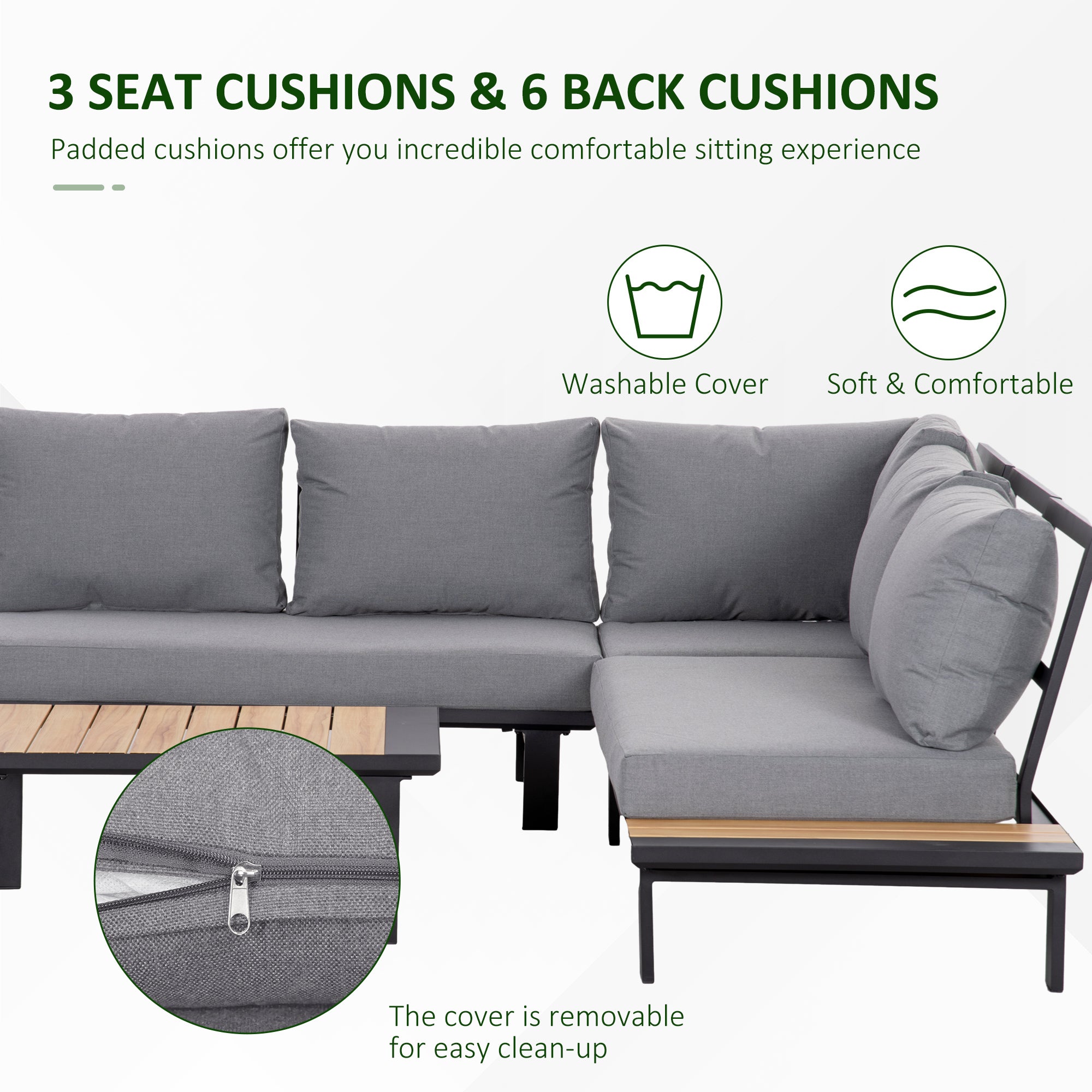 Outsunny 4 Pieces Aluminium Garden Furniture Set L Shape Sofa Set with Tables, Cushions for Indoor, Garden, Patio, Dark Grey - North Peak Garden Furniture