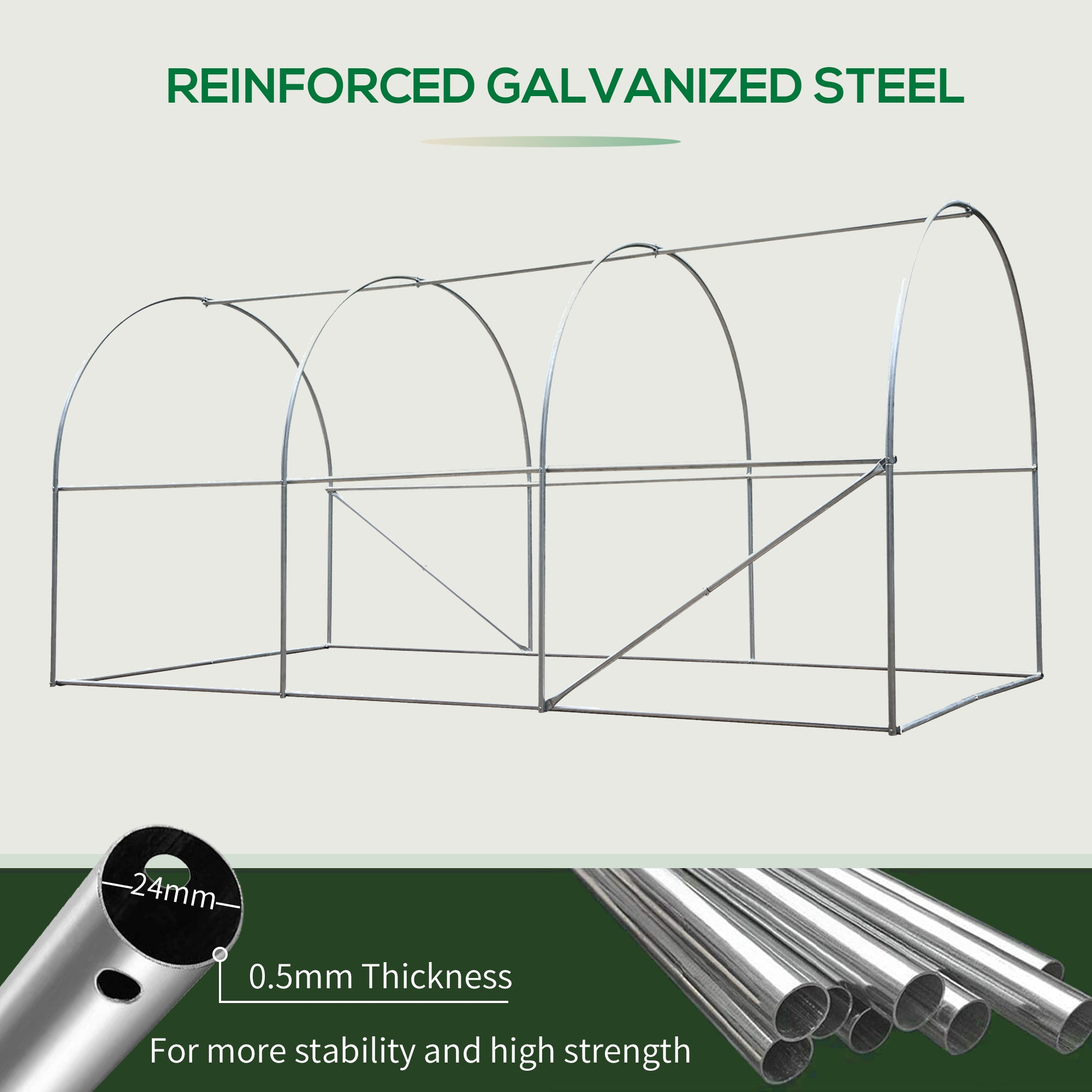Outsunny 4L x 2W x 2H M Greenhouse Walk-in Polytunnel Outdoor Garden Flower Vegetable Planter 25mm Diameter Galvanised Steel Frame with Zipped Door - North Peak Garden Furniture