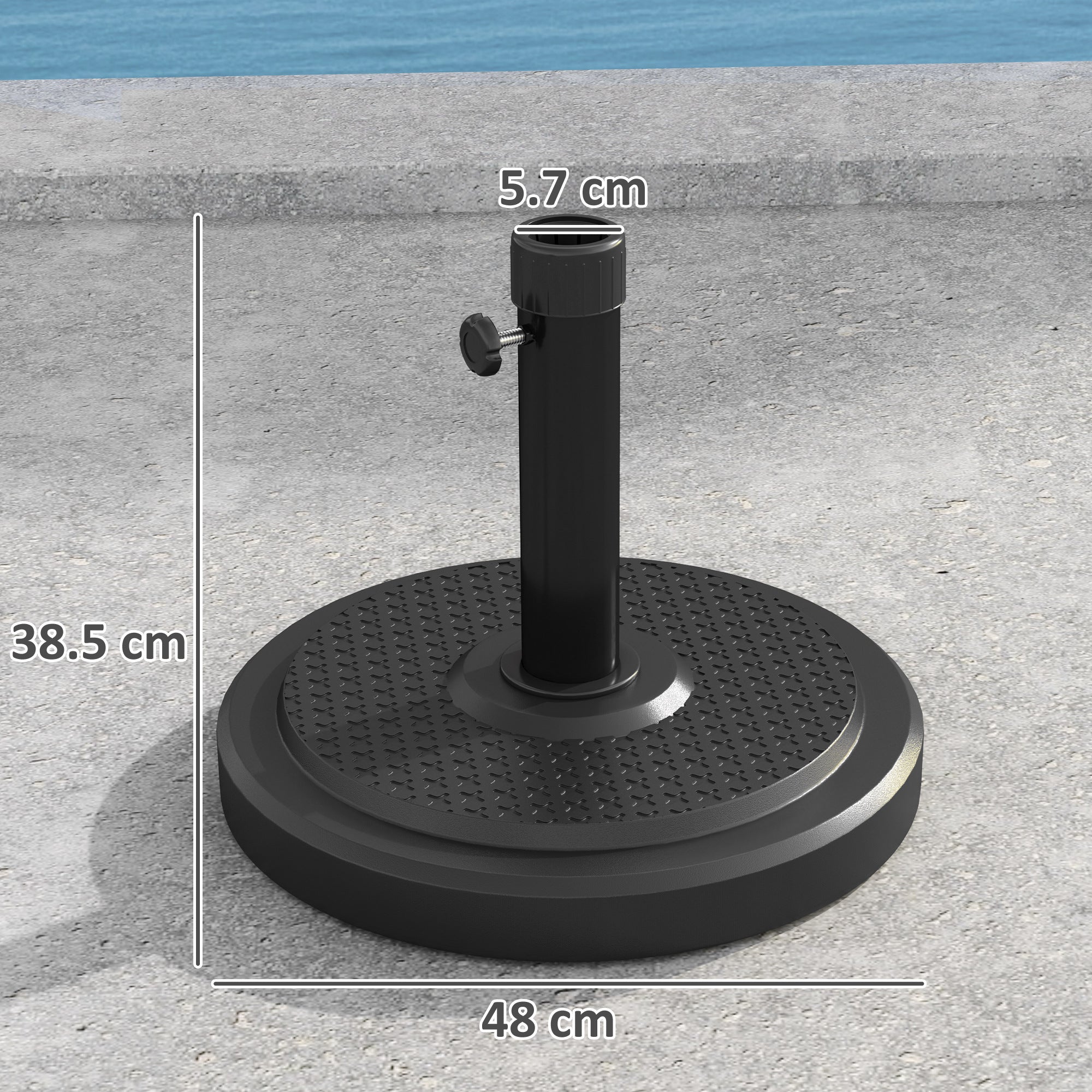 Outsunny 22kg Garden Parasol Base, Round HDPE Sun Umbrella Base, Heavy Duty Outdoor Umbrella Stand for 38mm or 48mm Outdoor Umbrella Poles, Black