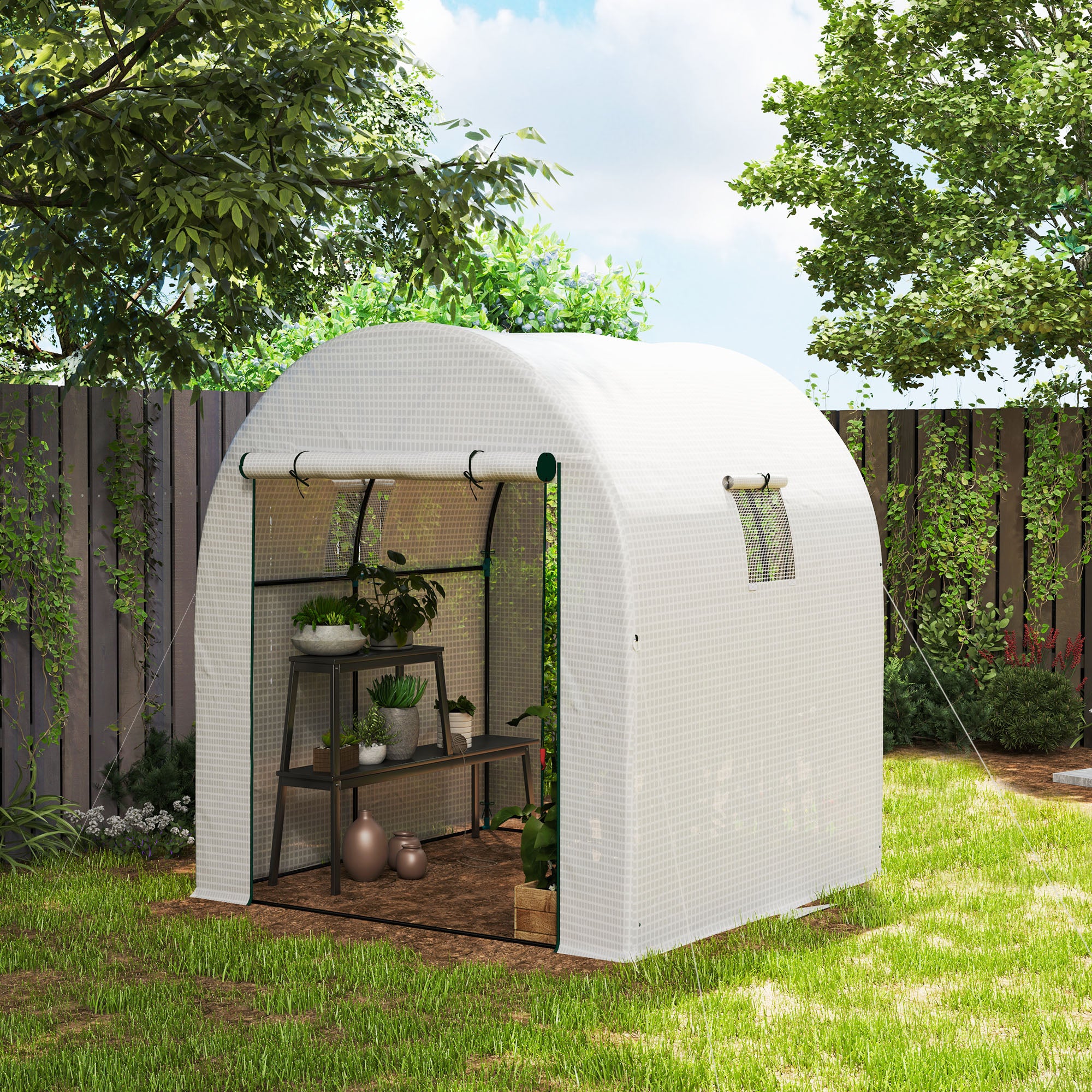 Outsunny 180 x 180cm Walk-In Polytunnel Greenhouse - White - North Peak Garden Furniture