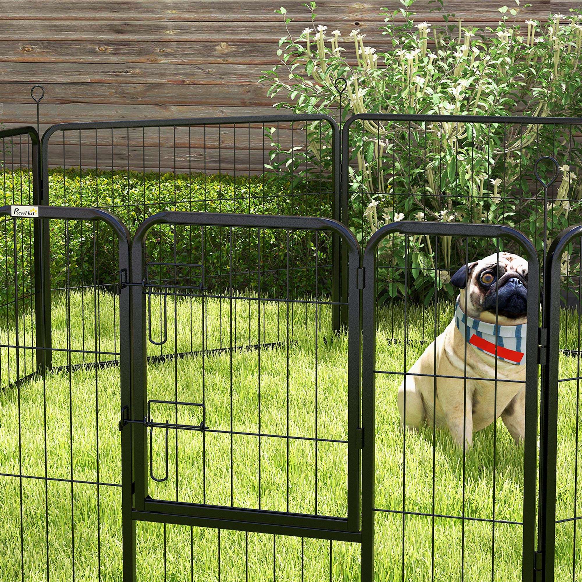 PawHut Steel 8 Panel Dog pen Pet Puppy PlayPen Black - North Peak Garden Furniture