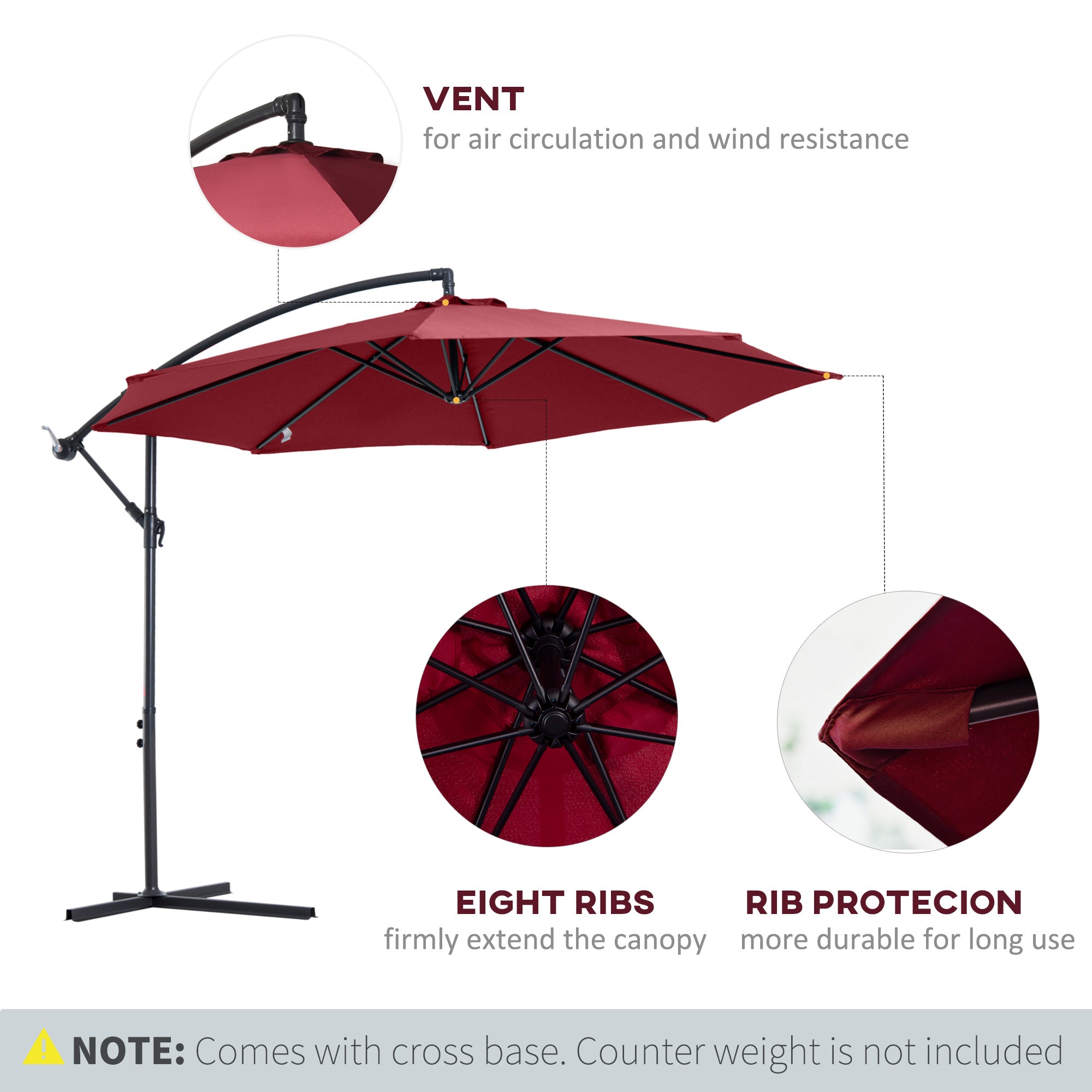 Outsunny Shady Sanctuary: 3m Cantilever Parasol, Patio Hanging Sun Shade with Crank Handle, Wine Red