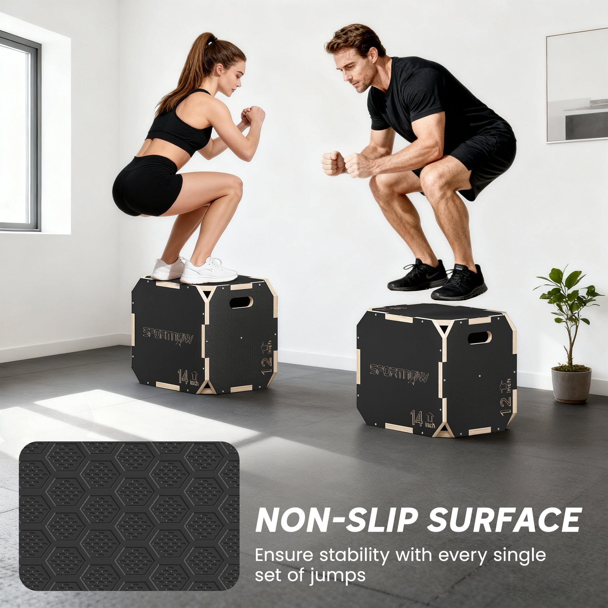 SPORTNOW Non-Slip Plyo Box, Corner-free Wooden Jump Box, 31 x 36 x 41 cm