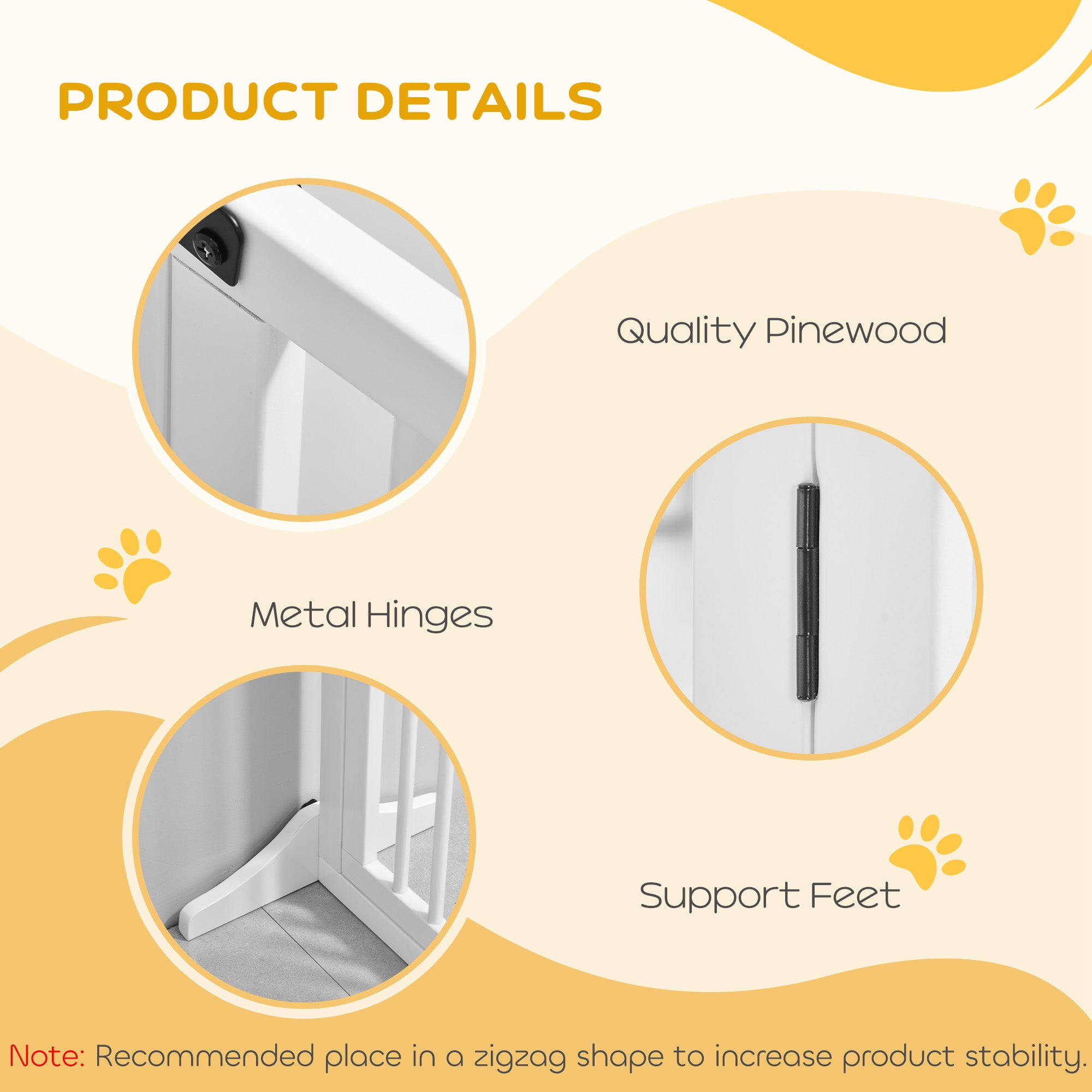 PawHut Adjustable Wooden Pet Gate Freestanding Dog Barrier Fence Doorway 3 Panels Safety Gate w/ Lockable Door White 71H x 113-166W cm - North Peak Garden Furniture