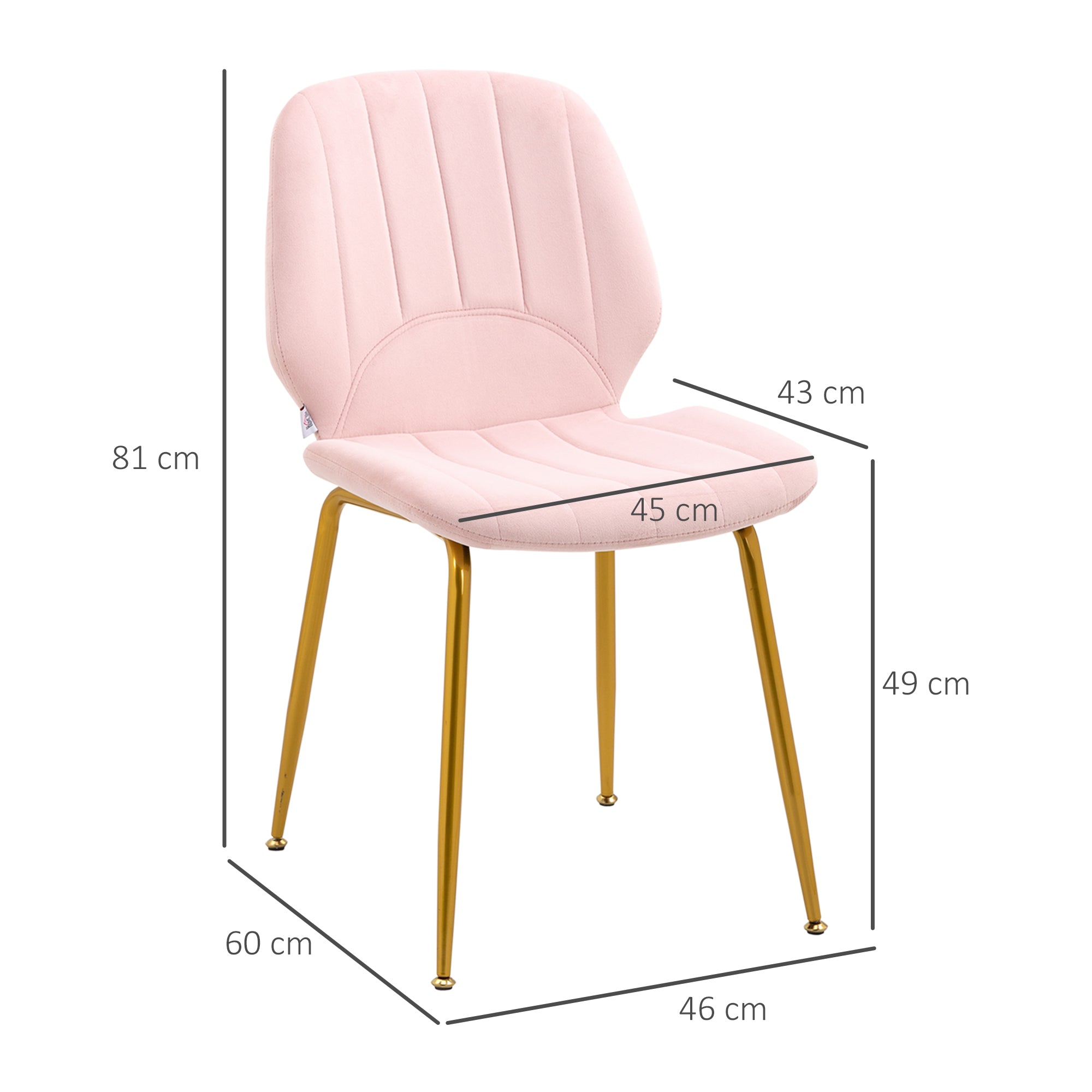 HOMCOM Velvet Dining Chairs Set of 2, 2 Piece Dining Room Chairs with Backrest, Padded Seat and Steel Legs, Pink - North Peak Garden Furniture