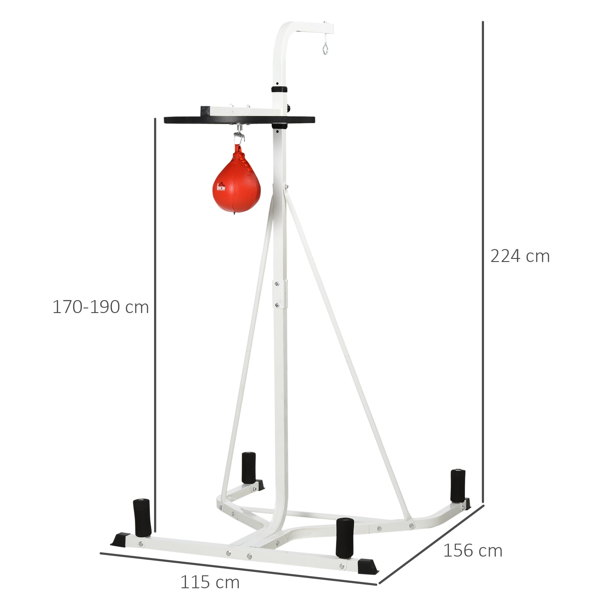 HOMCOM 170-190cm Freestanding Boxing Punch Bag Hanger & Speed Ball Station Platform Hanging Frame Home Gym, White - North Peak Garden Furniture