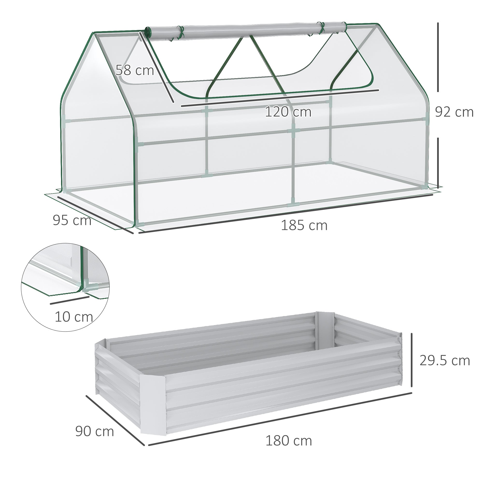 Outsunny Raised Garden Bed with Greenhouse, Steel Planter Box with Plastic Cover, Roll Up Window, Dual Use for Flowers, Vegetables, Clear | Aosom UK