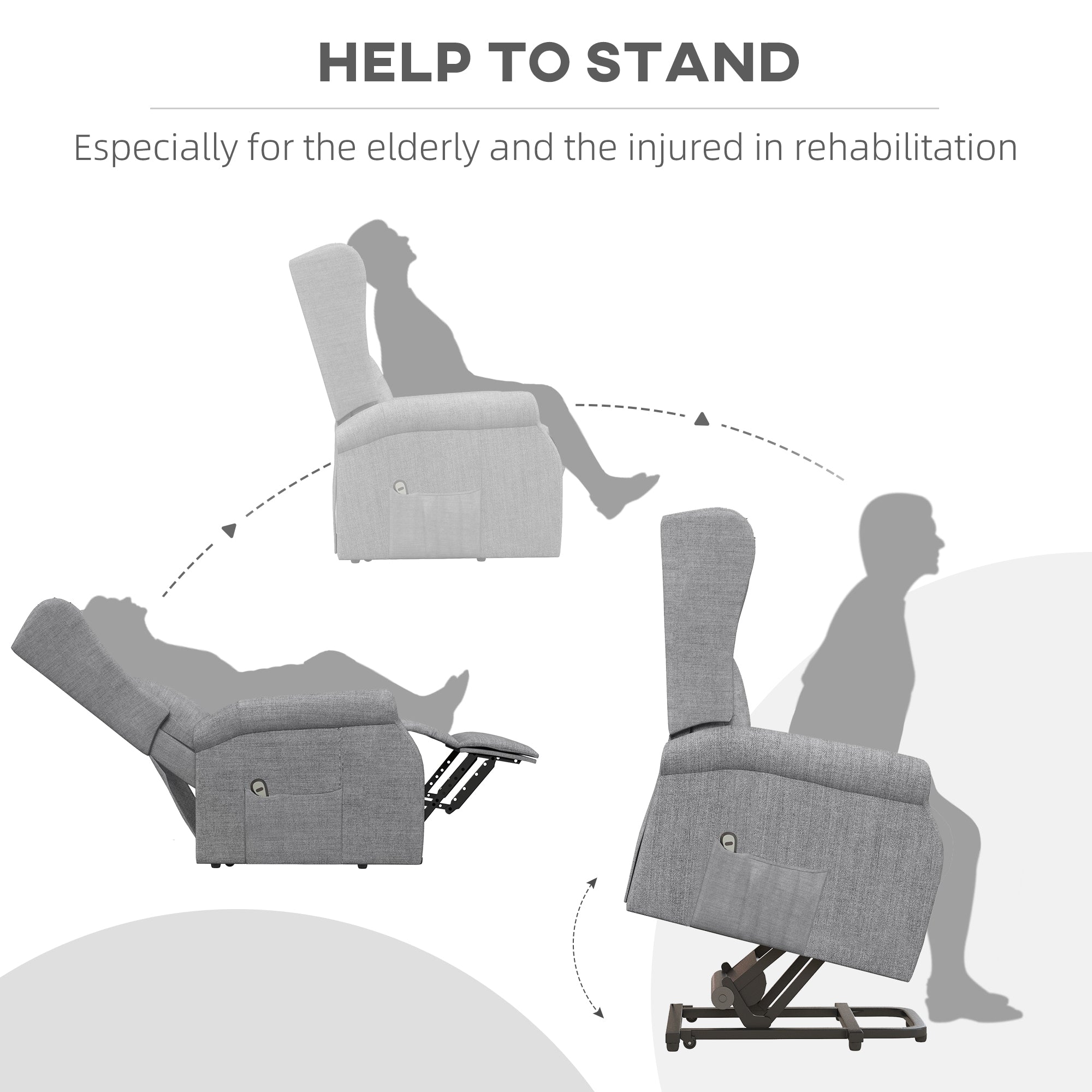 HOMCOM Power Lift Recliner Armchair, Electric Lift Chair for Elderly, Fabric Riser and Reclining Chair with Remote Control, Side Pockets, Extended Footrest, for Living Room, Grey - North Peak Garden Furniture