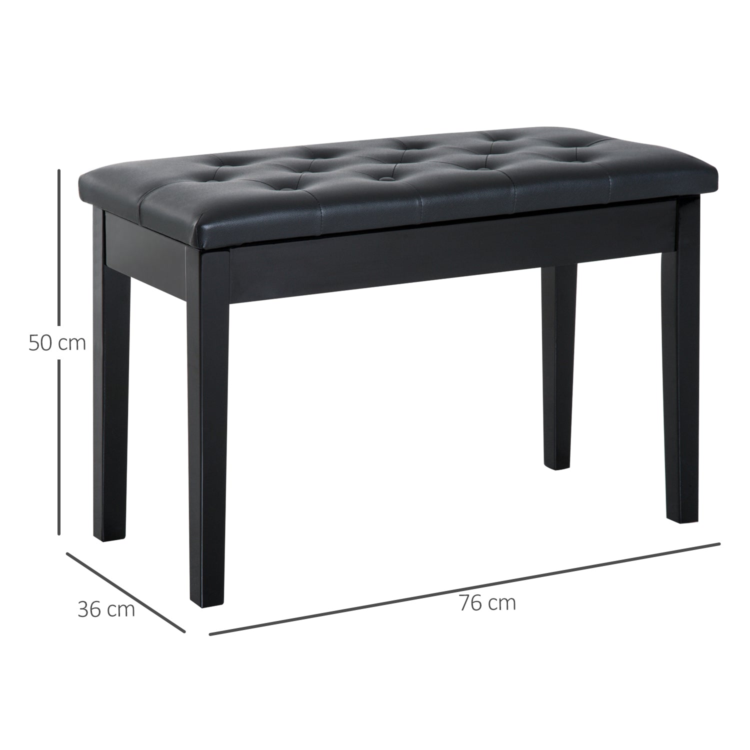 HOMCOM PU Leather Upholstered Piano Stool Makeup Stool Bench Dressing Table Seat with Storage 76x36x50cm, Black - North Peak Garden Furniture