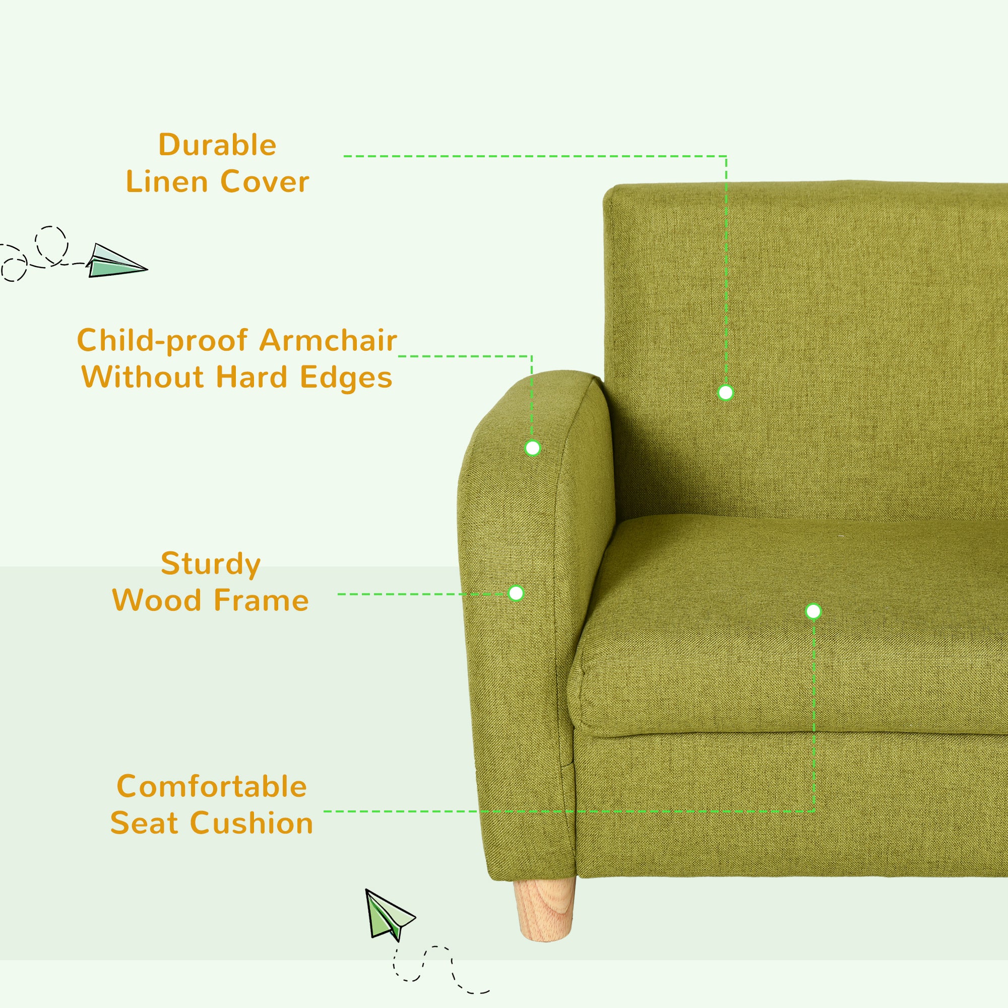 HOMCOM Children Armchair Mini Sofa Wood Frame Anti-Slip Legs High Back - North Peak Garden Furniture