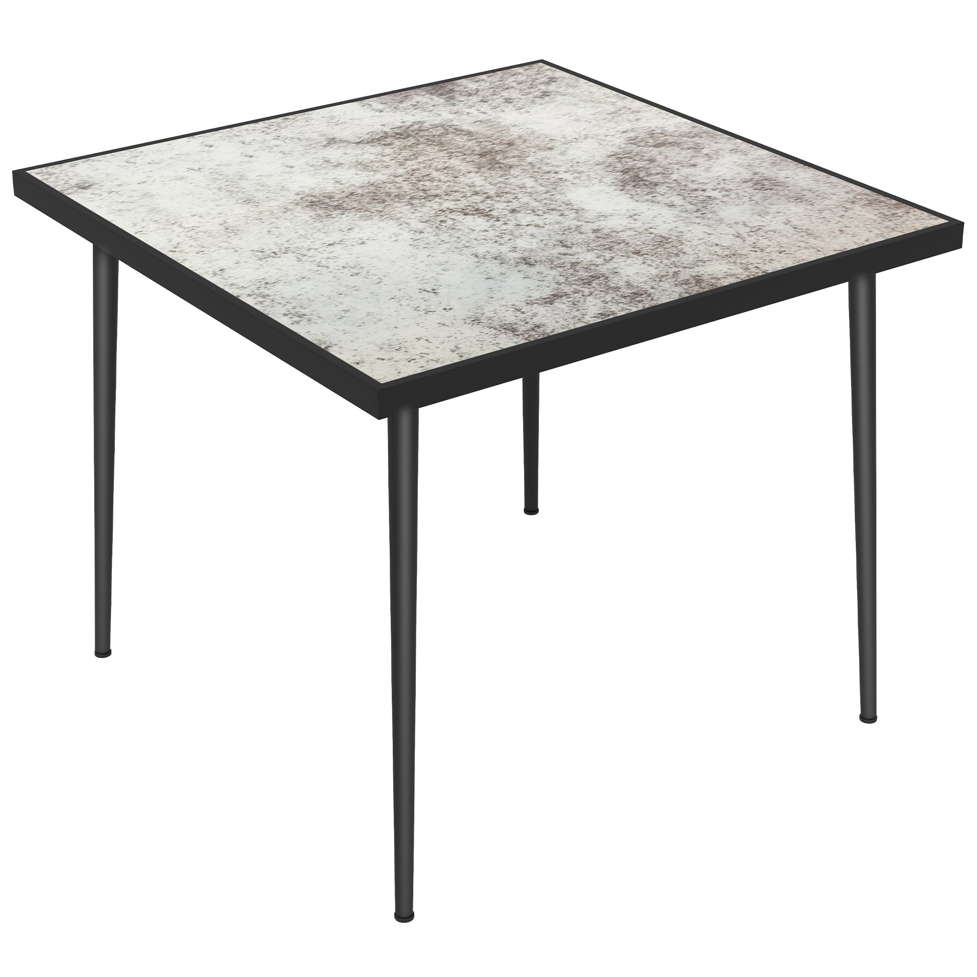 Outsunny Square Garden Table, Outdoor Dining Table for 4 with Marble Effect Tempered Glass Top and Steel Frame for Patio, Grey - North Peak Garden Furniture