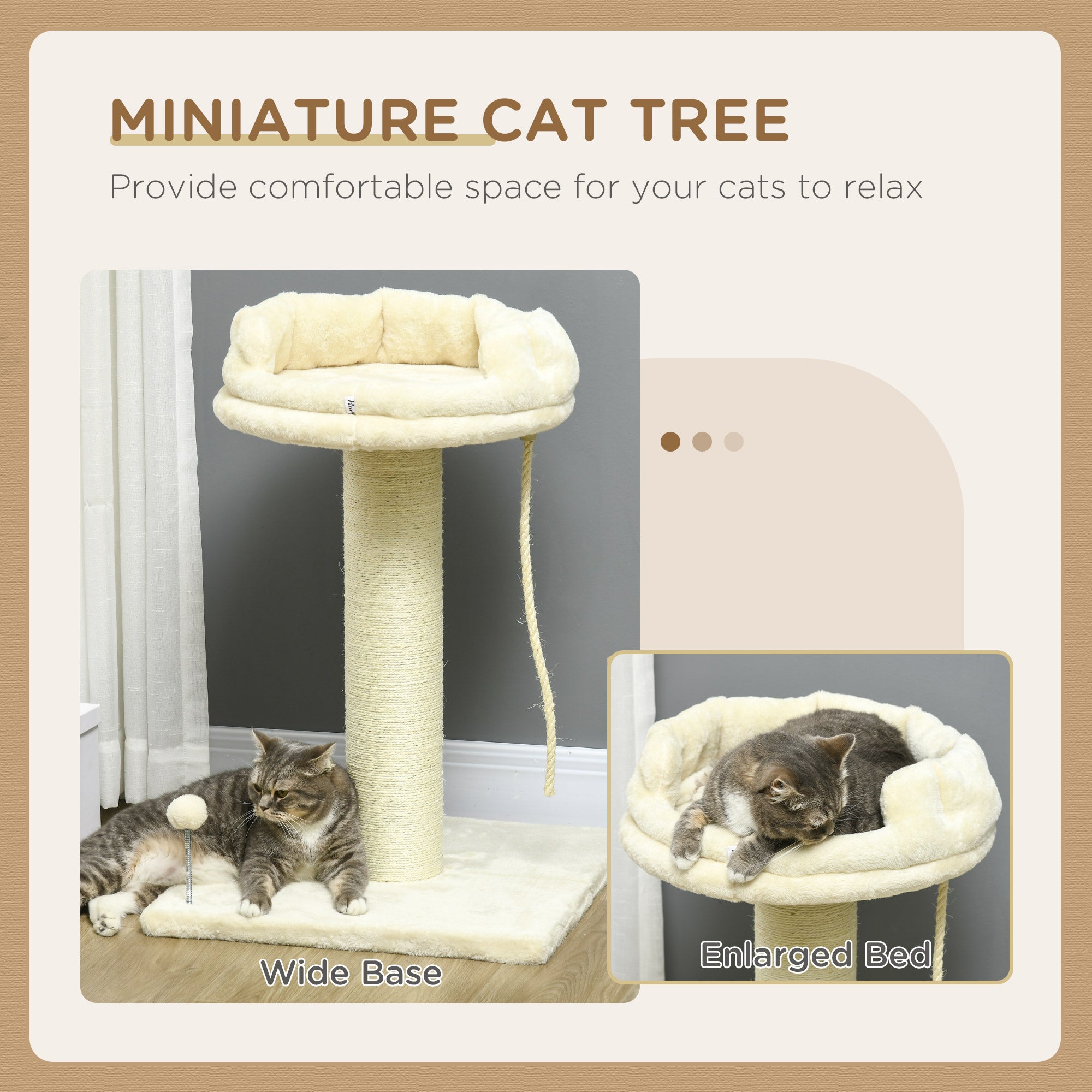 PawHut Cat Tree, with Sisal Wrapped Scratching Post - Cream - North Peak Garden Furniture