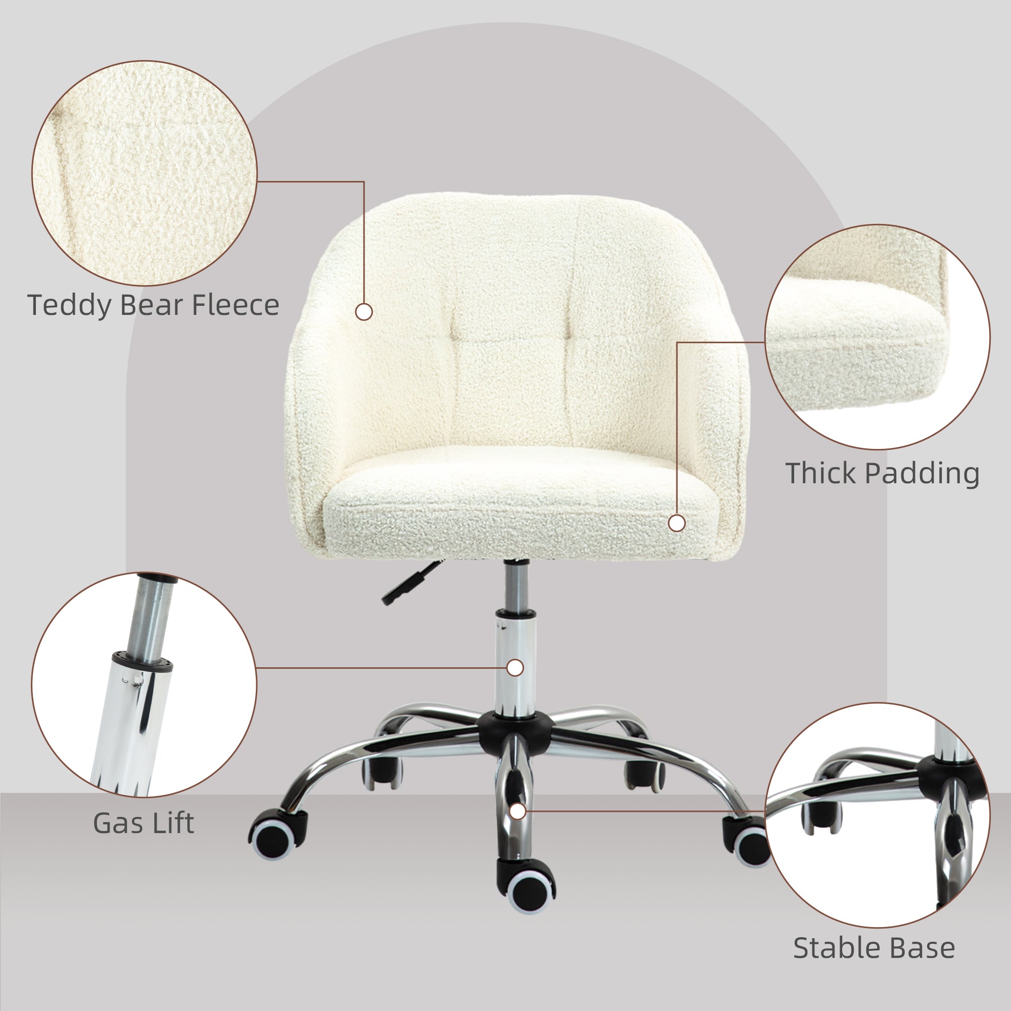 HOMCOM Teddy Fleece Swivel Office Chair - Cream - North Peak Garden Furniture