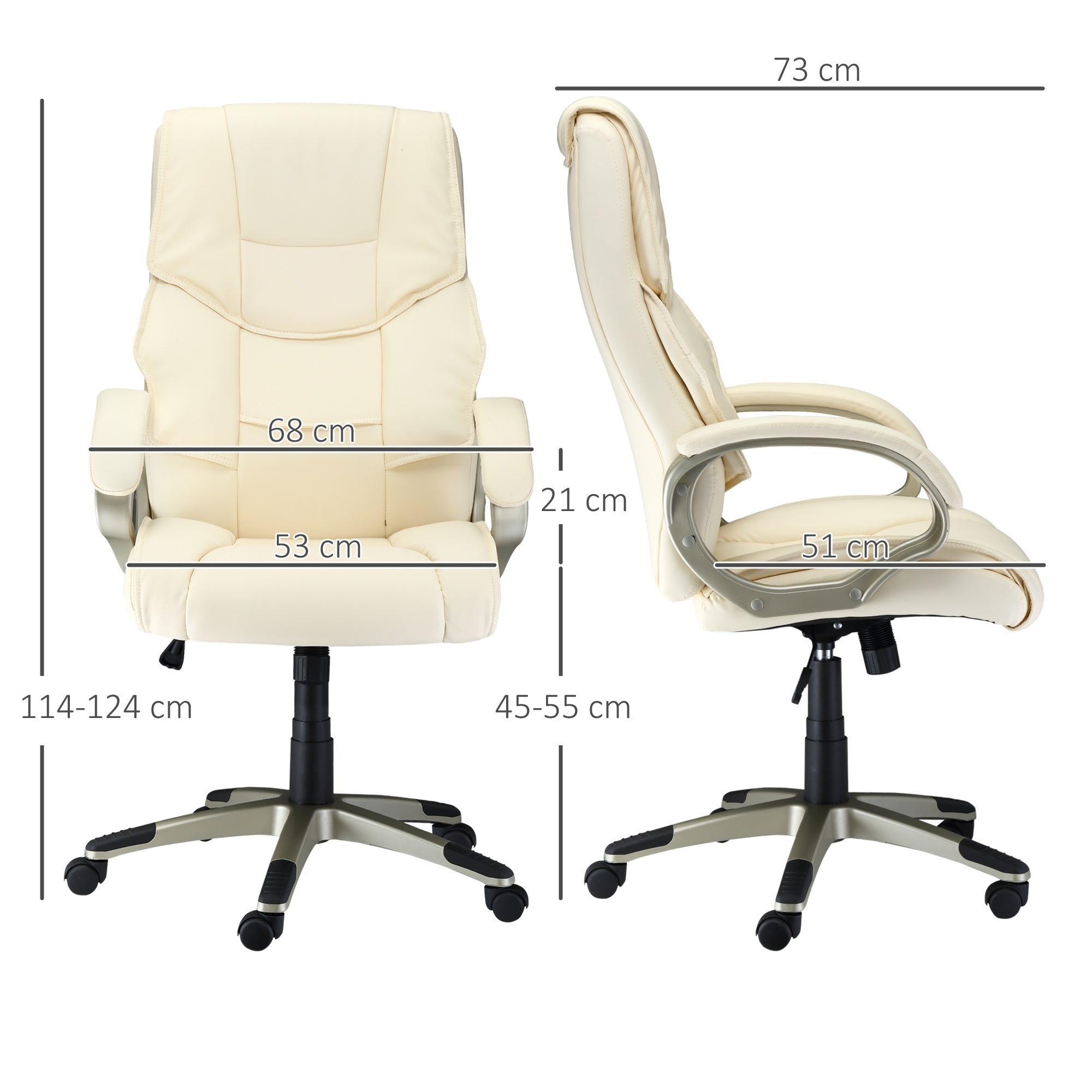 HOMCOM Home Office Chair High Back Computer Desk Chair with Faux Leather Adjustable Height Rocking Function Cream White - North Peak Garden Furniture