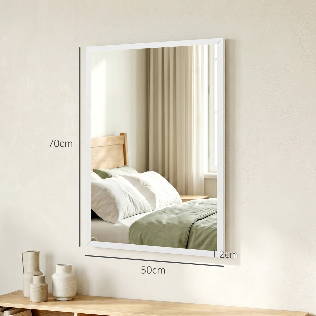 HOMCOM Wall-Mounted Bathroom Mirror, 70 x 50 cm Wall Mirror for Living Room, Bedroom, Hallway, White
