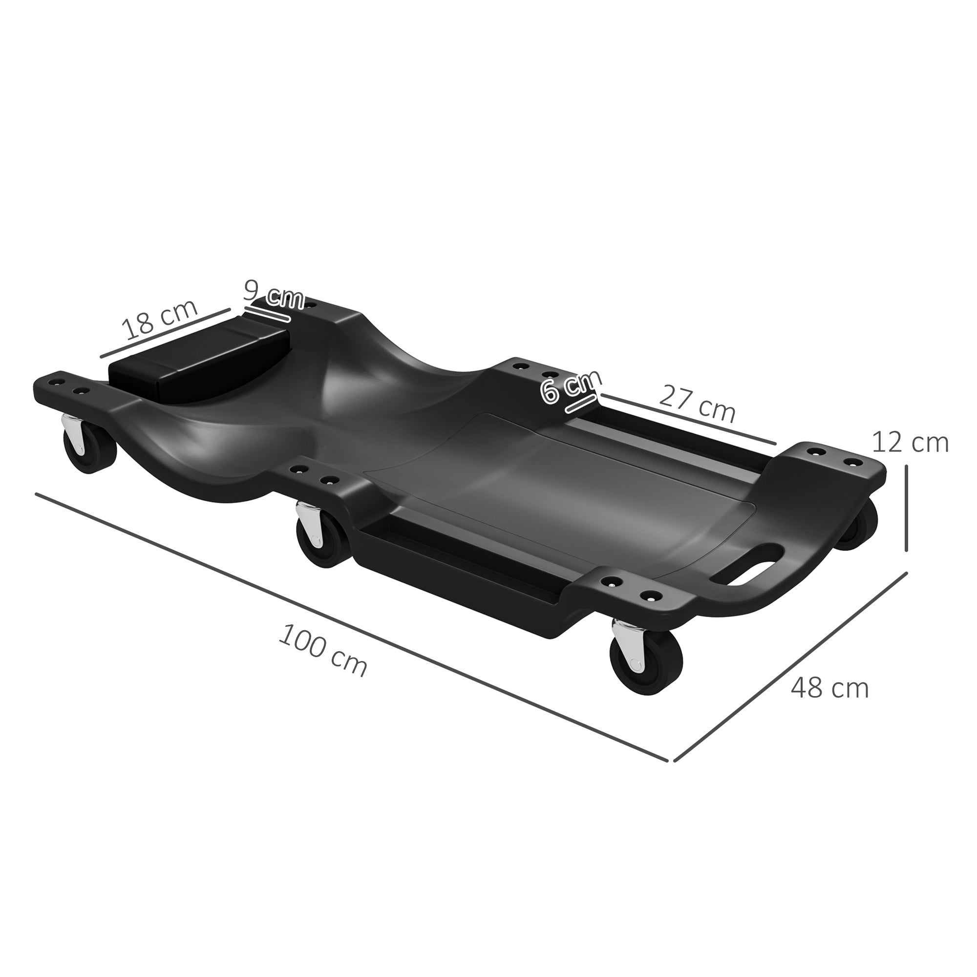 DURHAND Mechanic Vehicle Creeper Under Car Repair Padded Headrest Rolling Moulded Workshop Garage Assistance with Tool Tray, Black - North Peak Garden Furniture