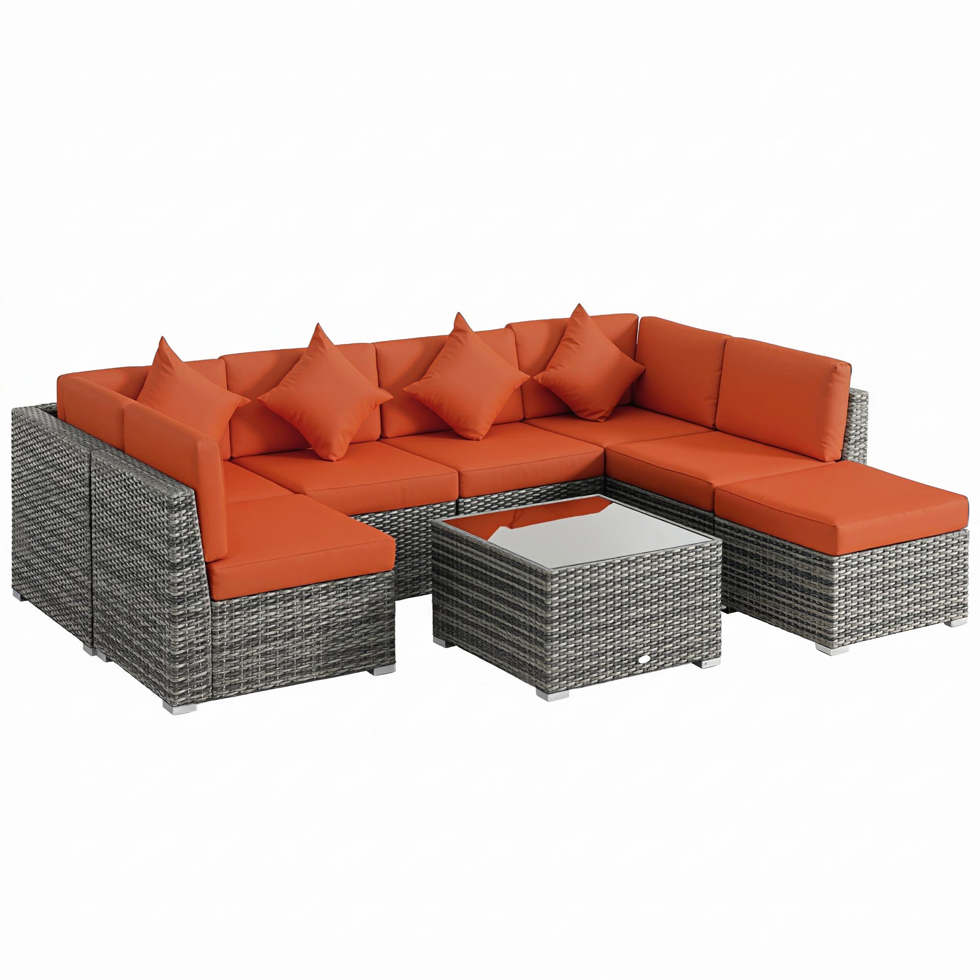 Outsunny Eight-Piece Rattan Sofa Set - Orange/Grey