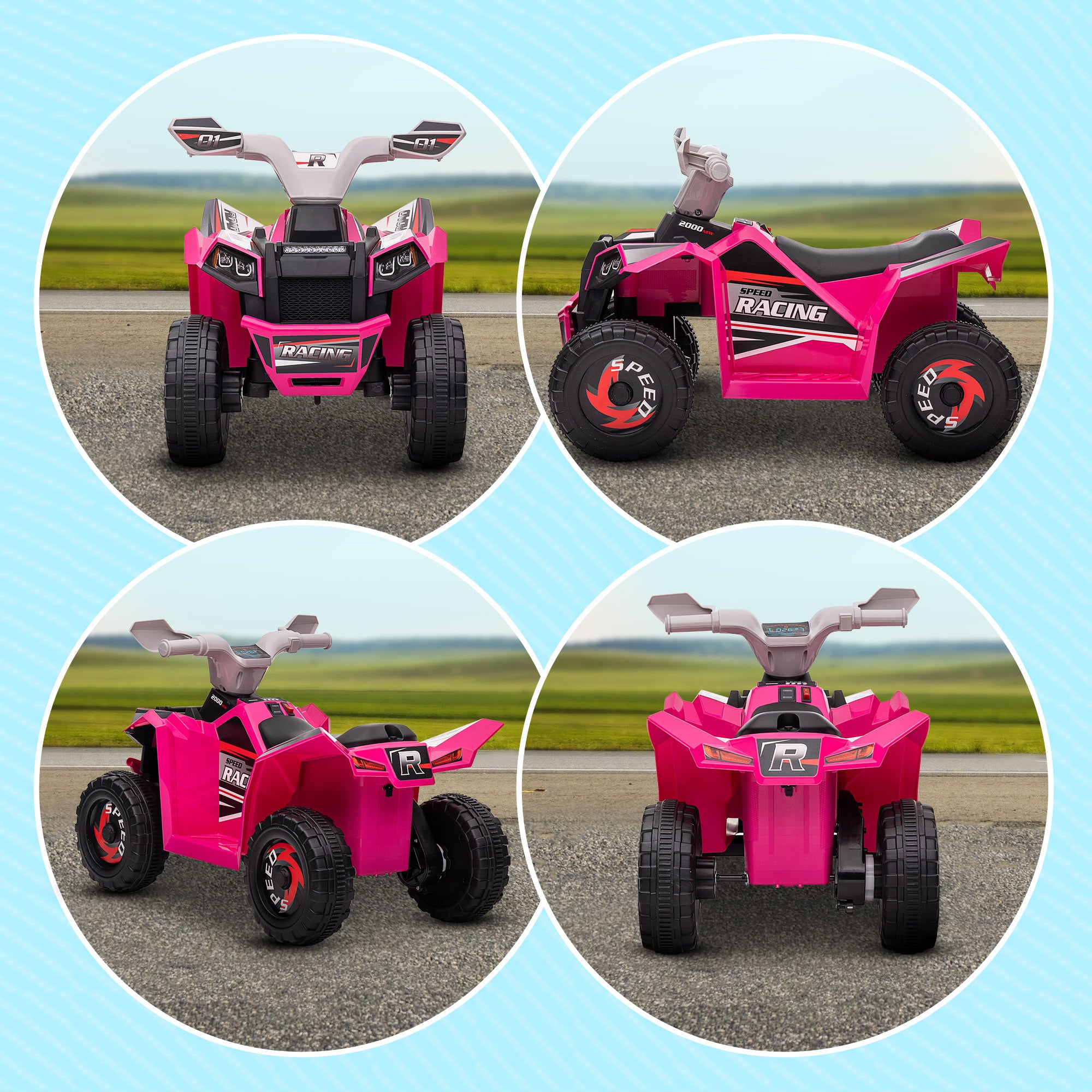 HOMCOM 6V Quad Bike with Wear-Resistant Wheels, Forward Backward Function, for Ages 18-36 Months, Pink - North Peak Garden Furniture