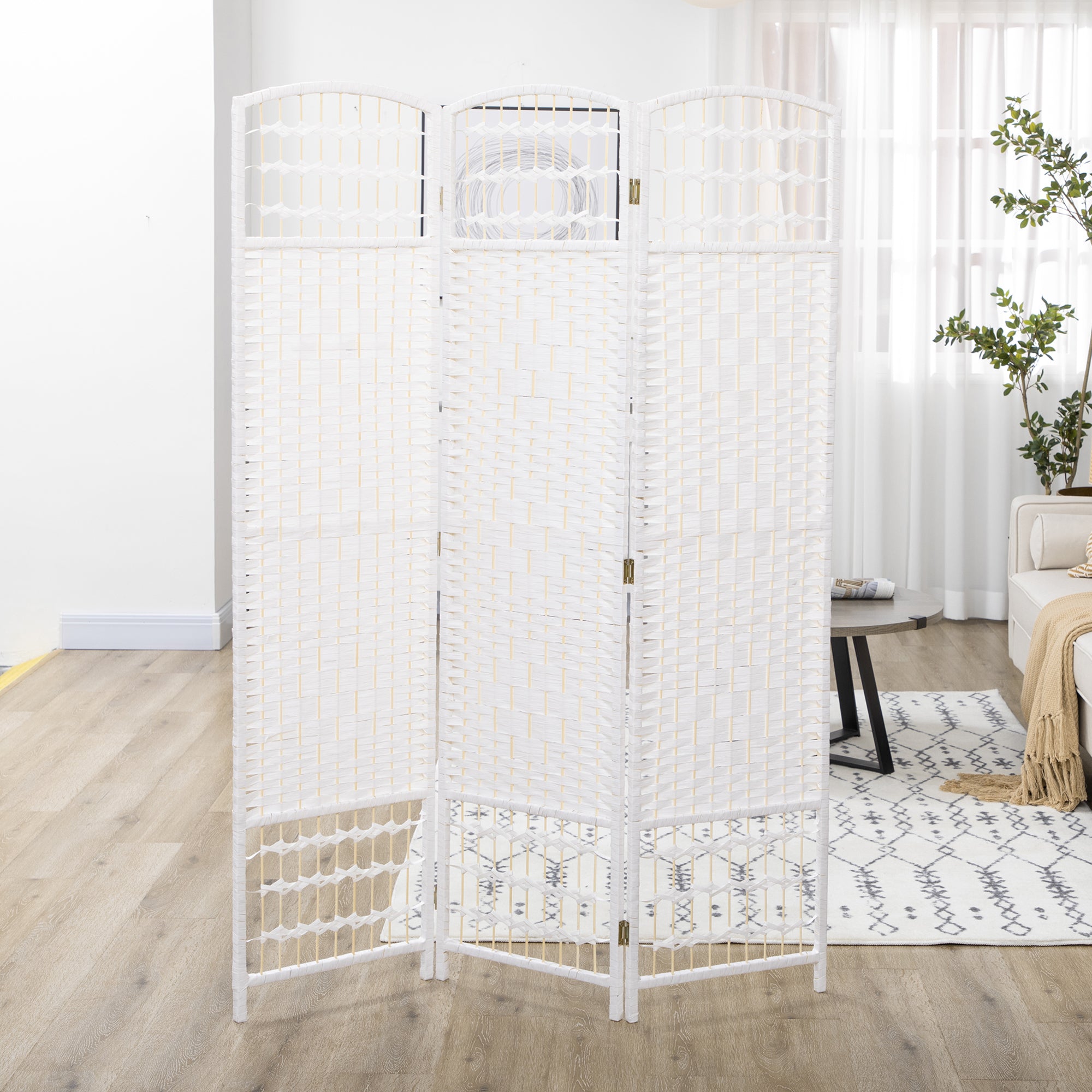 HOMCOM 3 Panel Folding Room Divider, Privacy Screen, Paravent Partition Separator for Living Room, Bedroom, White