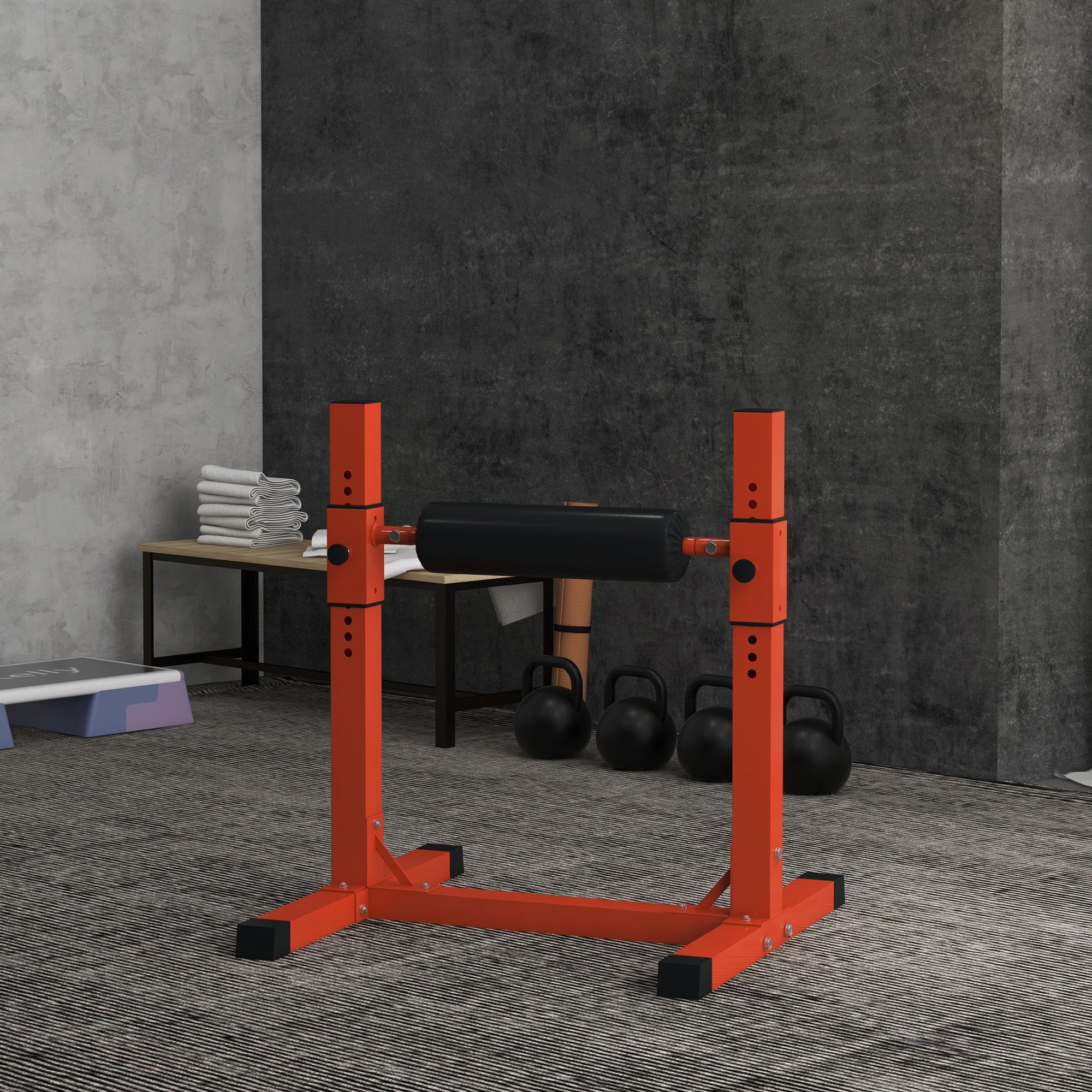 SPORTNOW Bulgarian Split Squat Stand, 12-Level Adjustable Single Leg Squat Machine with Foam Roller and Anti-Slip Pads for Lower Body Strength Training, Red - North Peak Garden Furniture