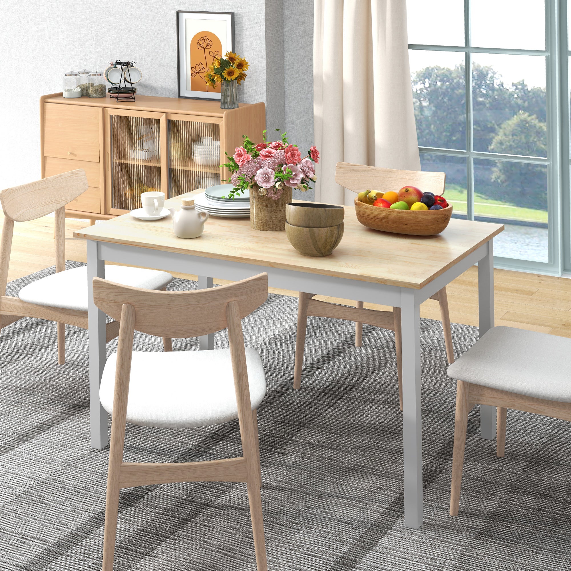 HOMCOM Four-Seater Farmhouse-Style Wooden Table - North Peak Garden Furniture