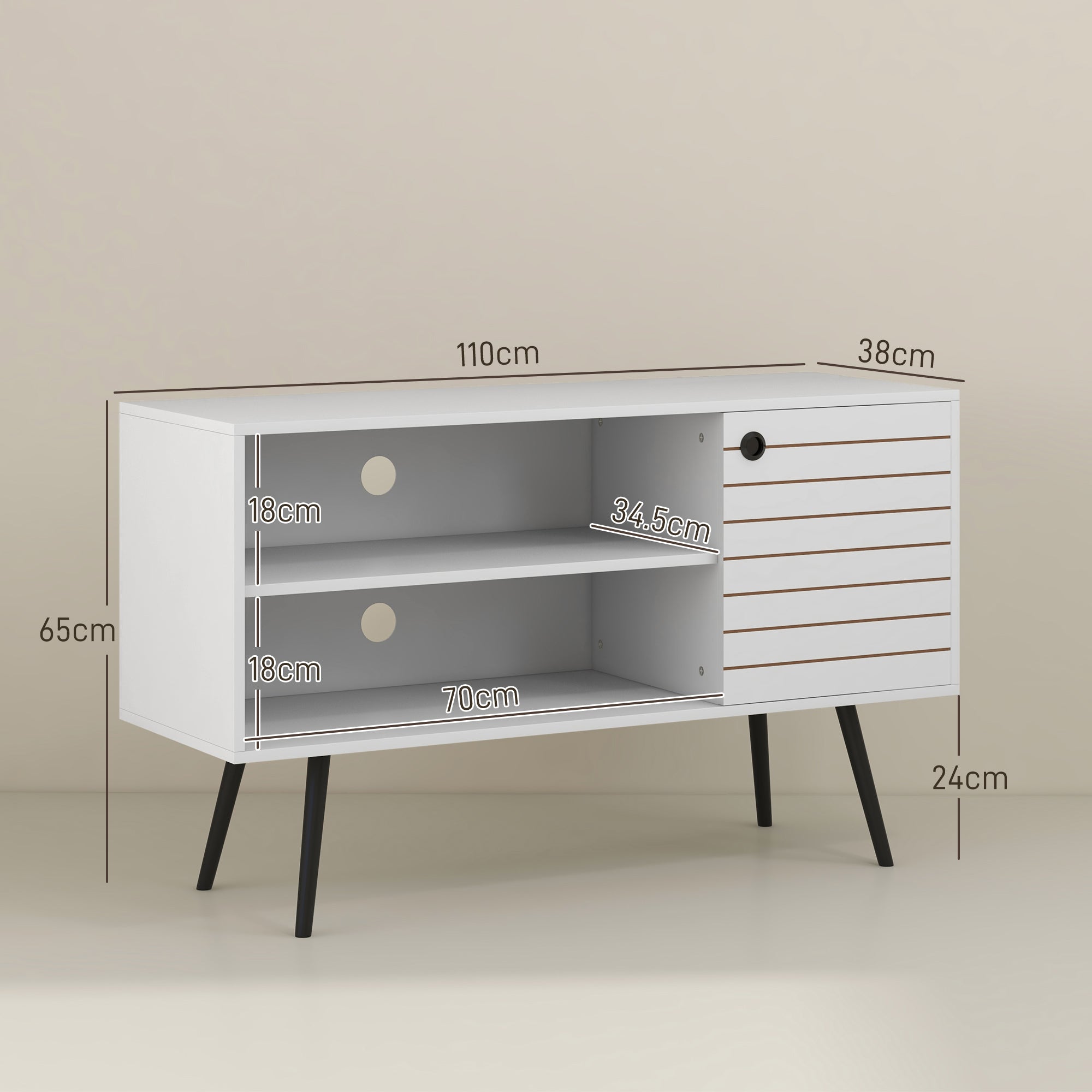 HOMCOM Duo Storage TV Unit, with Striped Door - White - North Peak Garden Furniture