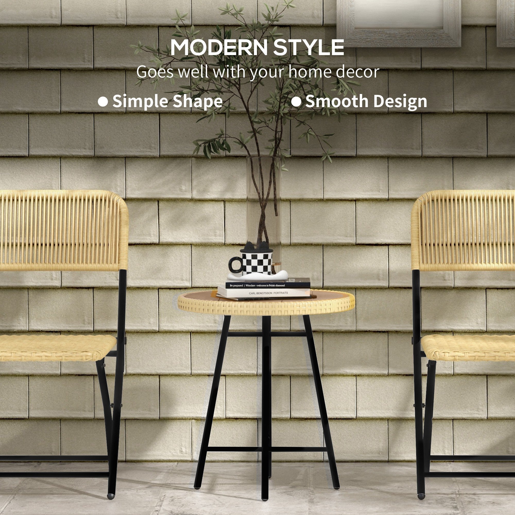 Outsunny Rattan Border Outdoor Side Table - Natural Wood Finish - North Peak Garden Furniture