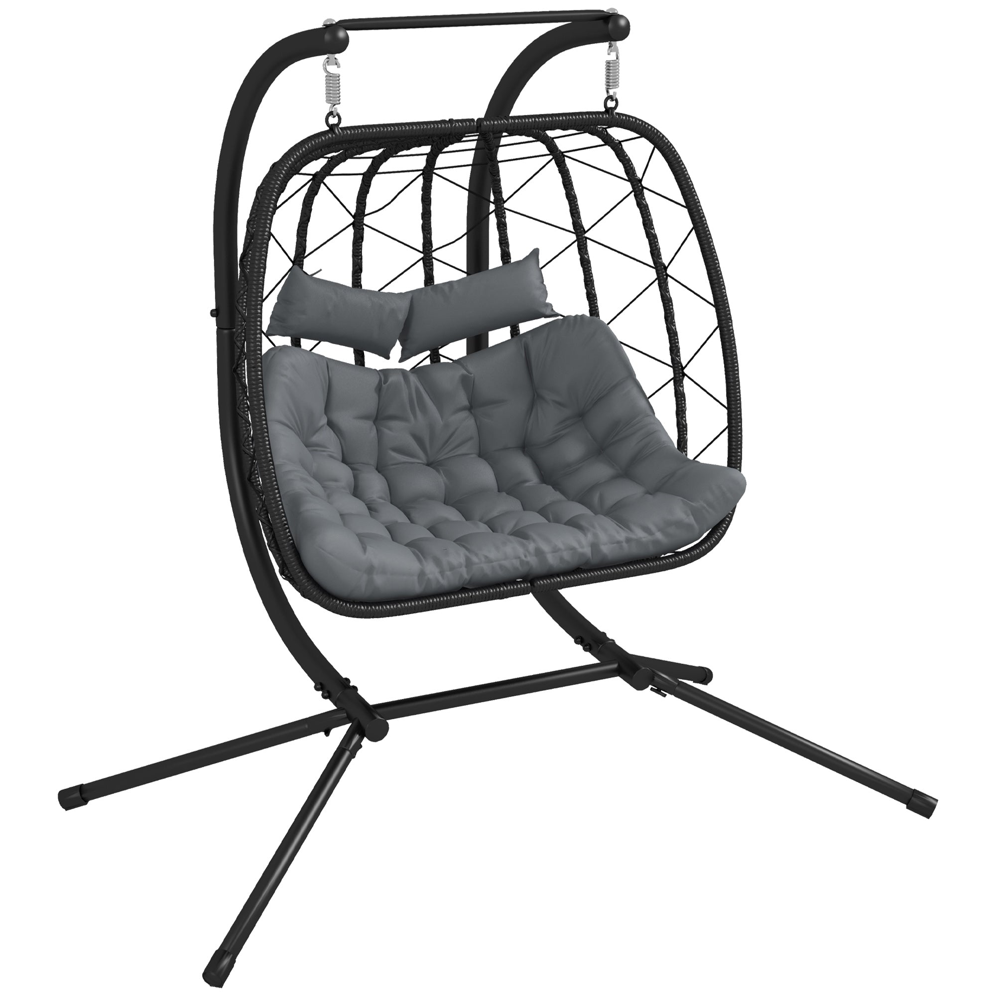Outsunny Two-Seater Steel Frame Hanging Egg Chair - Black - North Peak Garden Furniture