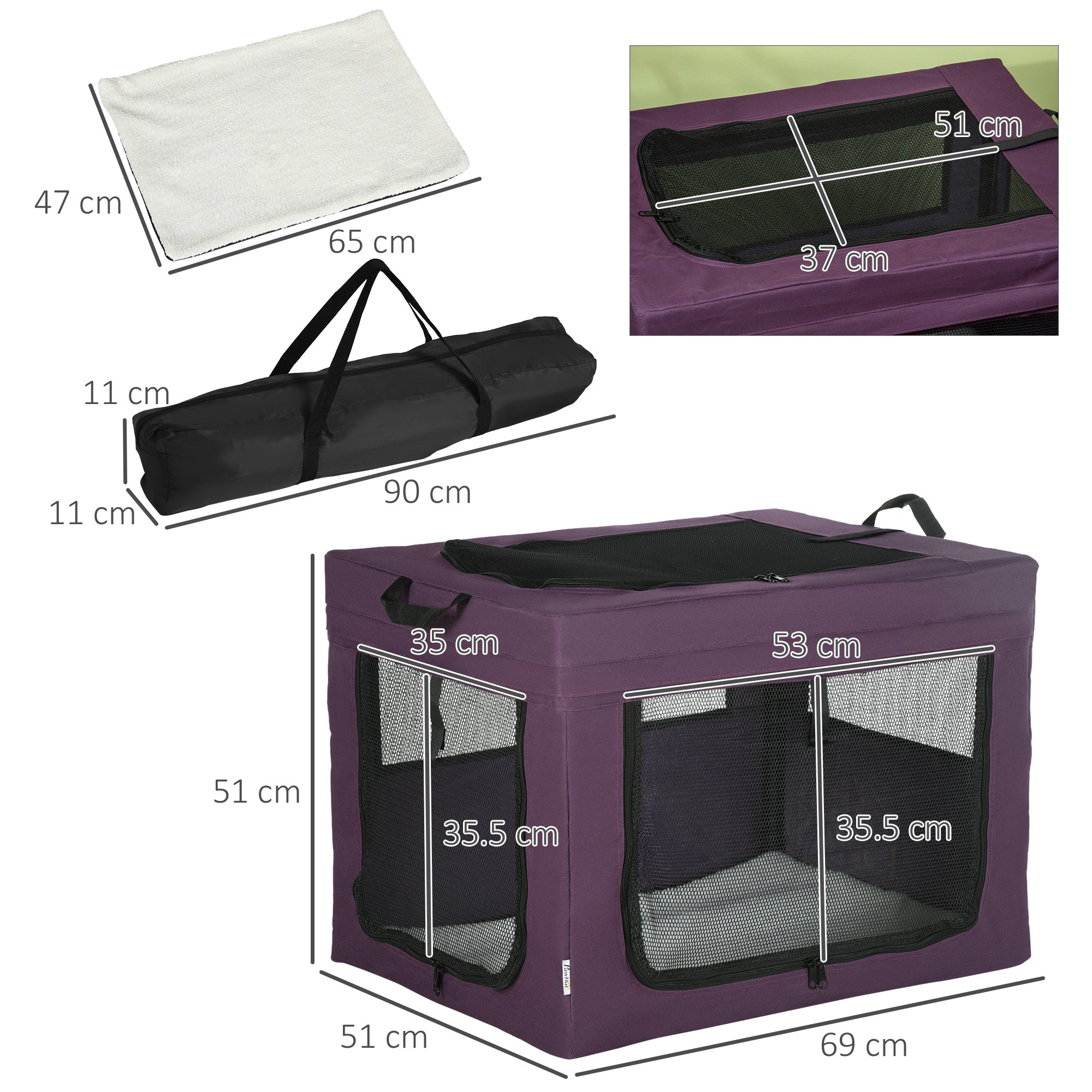 PawHut 69cm Pet Carrier, with Cushion, for Miniature and Small Dogs - Purple