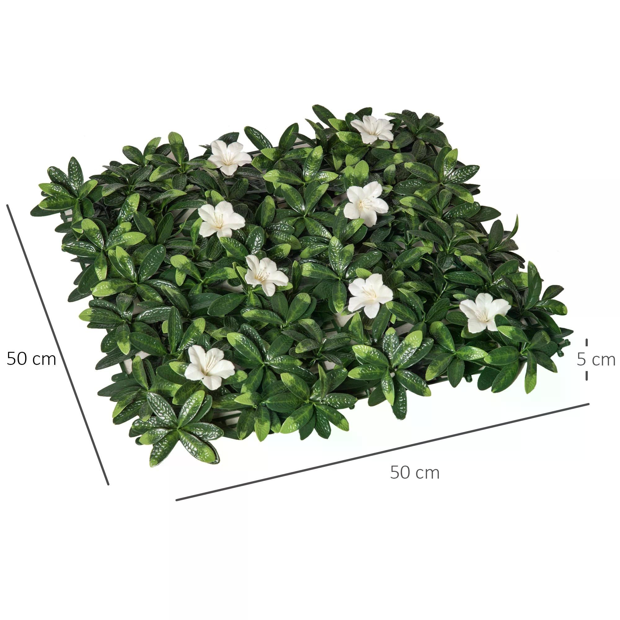 Outsunny 12PCS Artificial Boxwood Wall Panels 50cm x 50cm Rhododendron Privacy Fence Screen Faux Hedge Greenery Backdrop for Home Garden Backyard Balcony