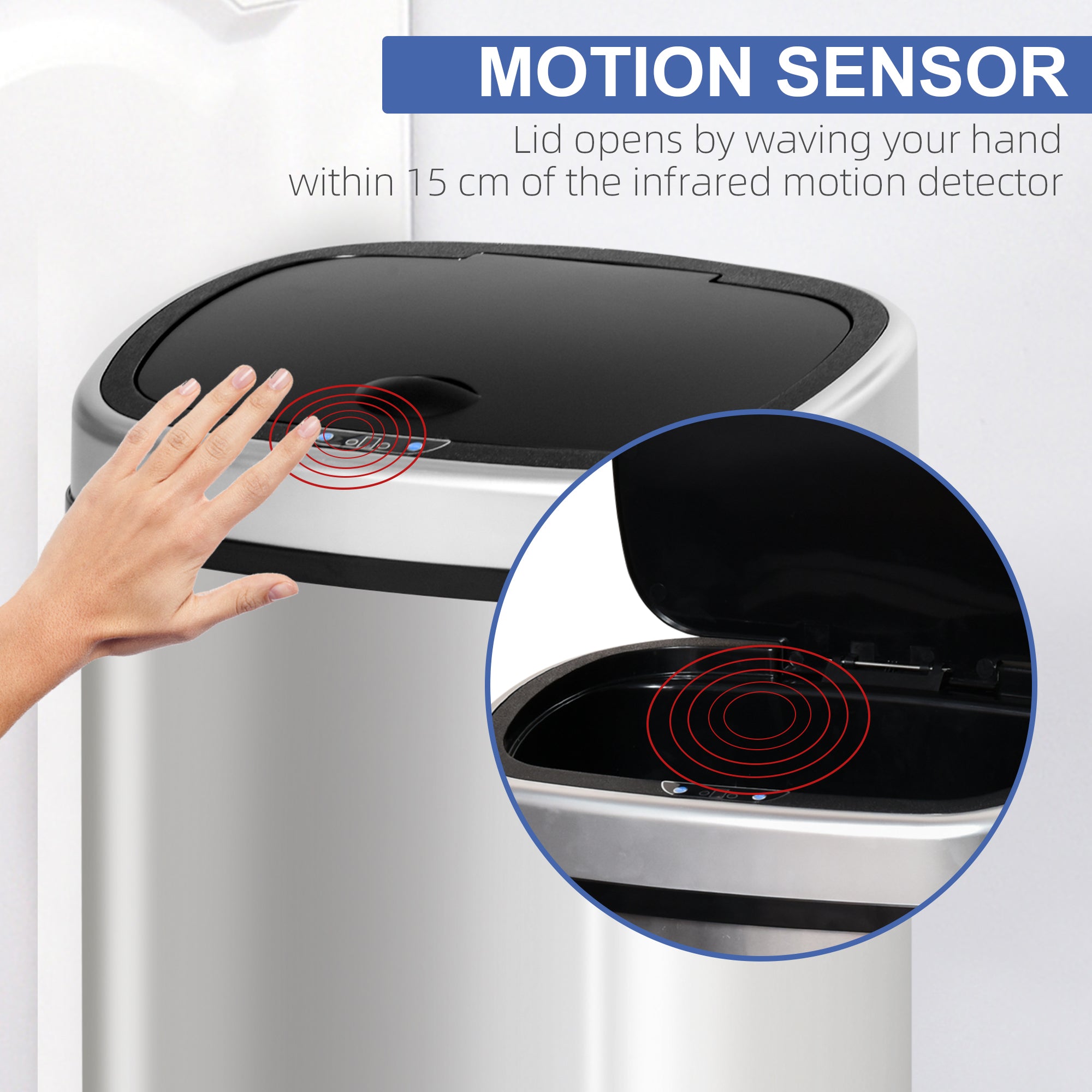 HOMCOM Stainless Steel Kitchen Sensor Dustbin Automatic Touchless Rubbish Garbage Waste Bin 58L Silver - North Peak Garden Furniture