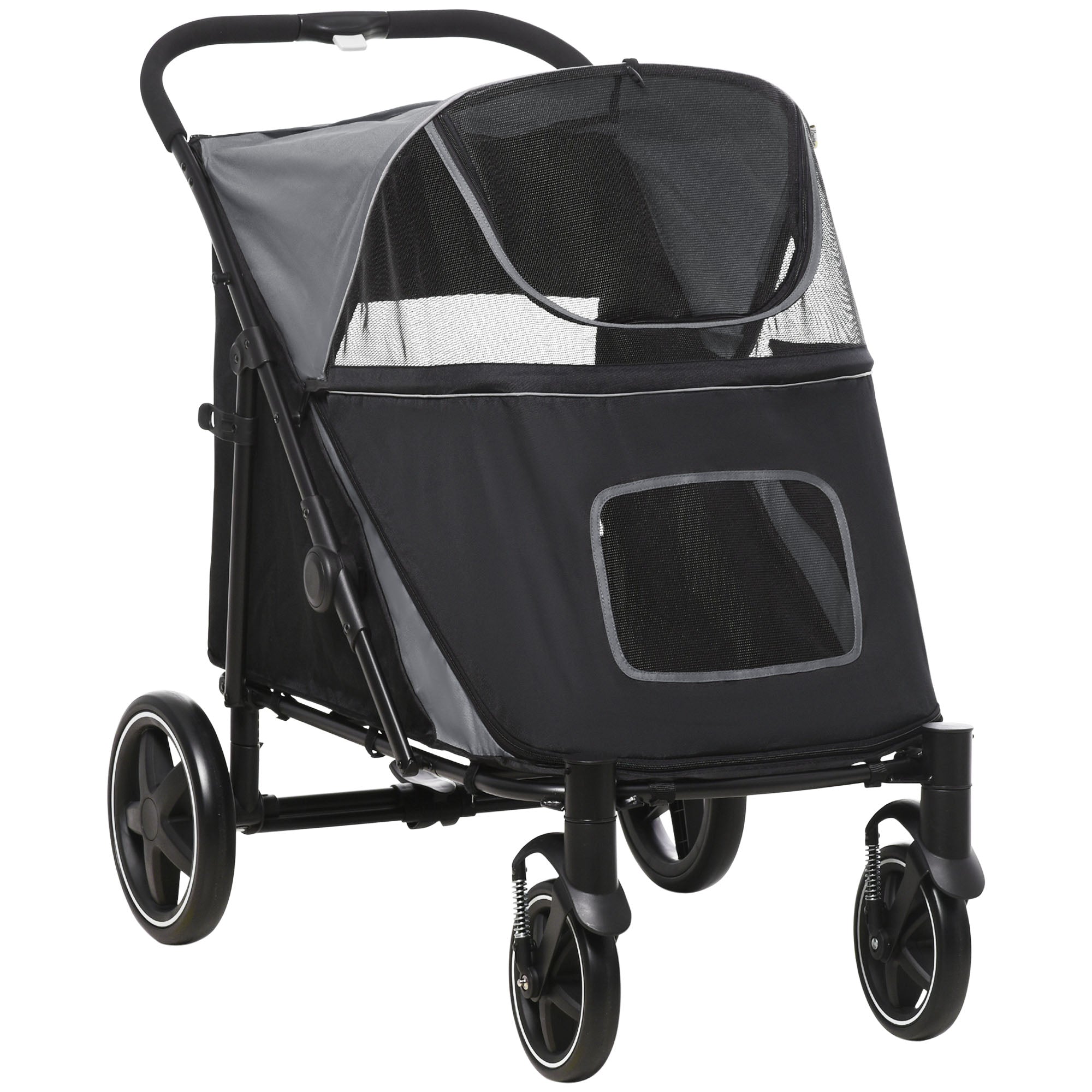 PawHut One-Click Foldable Pet Stroller, with Universal Wheels, Shock absorber, for Medium and Large Dogs - Grey